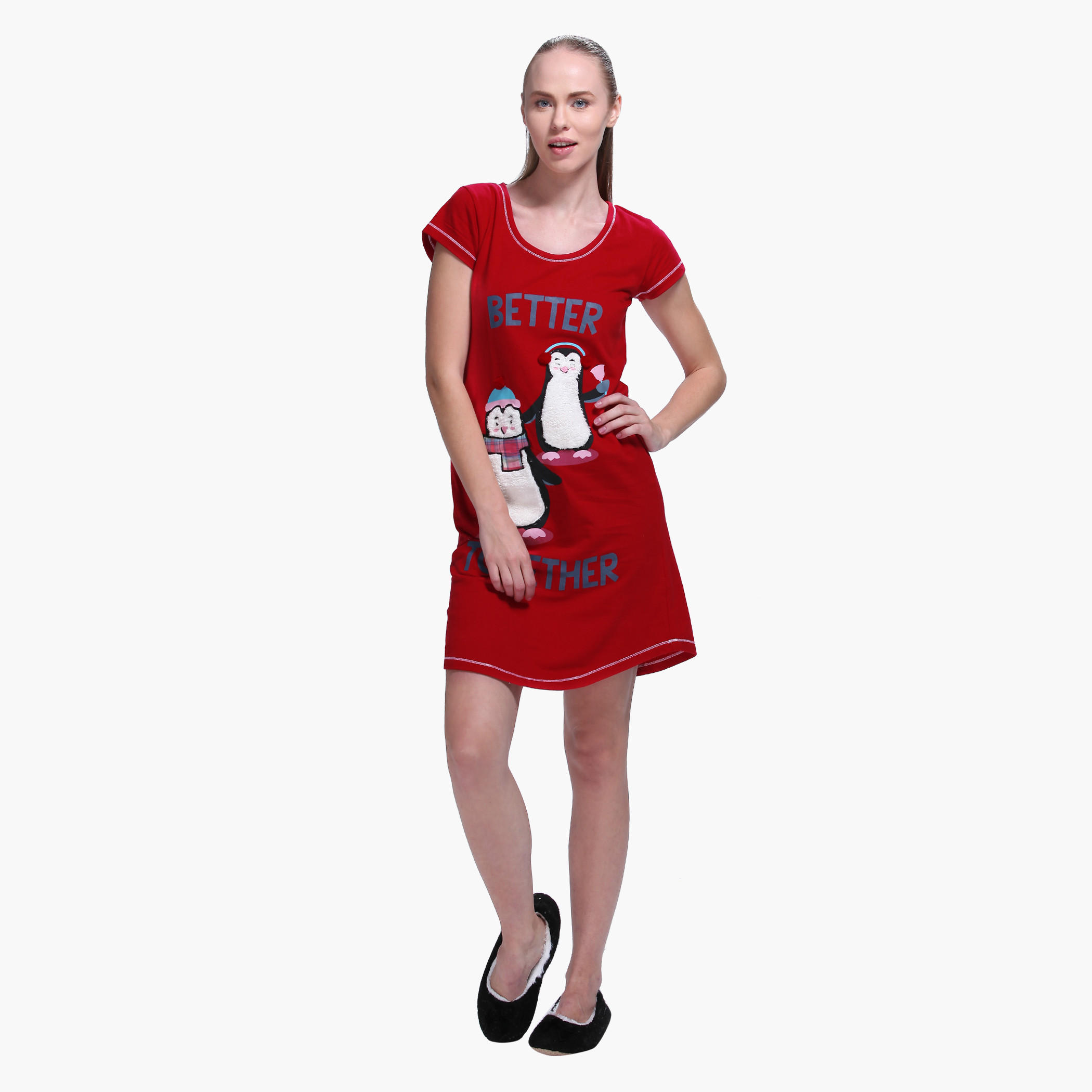Printed Short Sleeves Mini Dress-women-clothing-nightwear-nighties-image-5