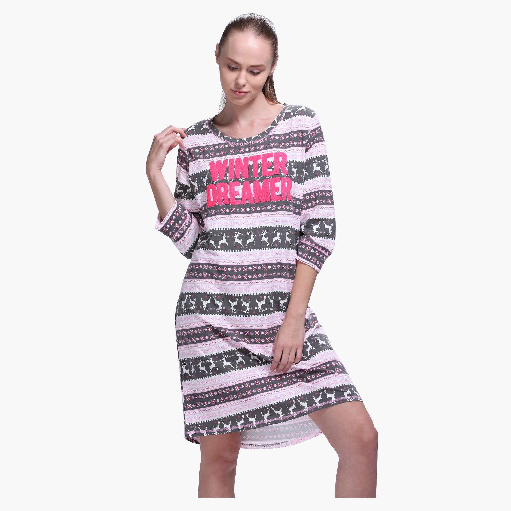 Printed Short Sleeves Mini Dress-women-clothing-nightwear-nighties-image-1