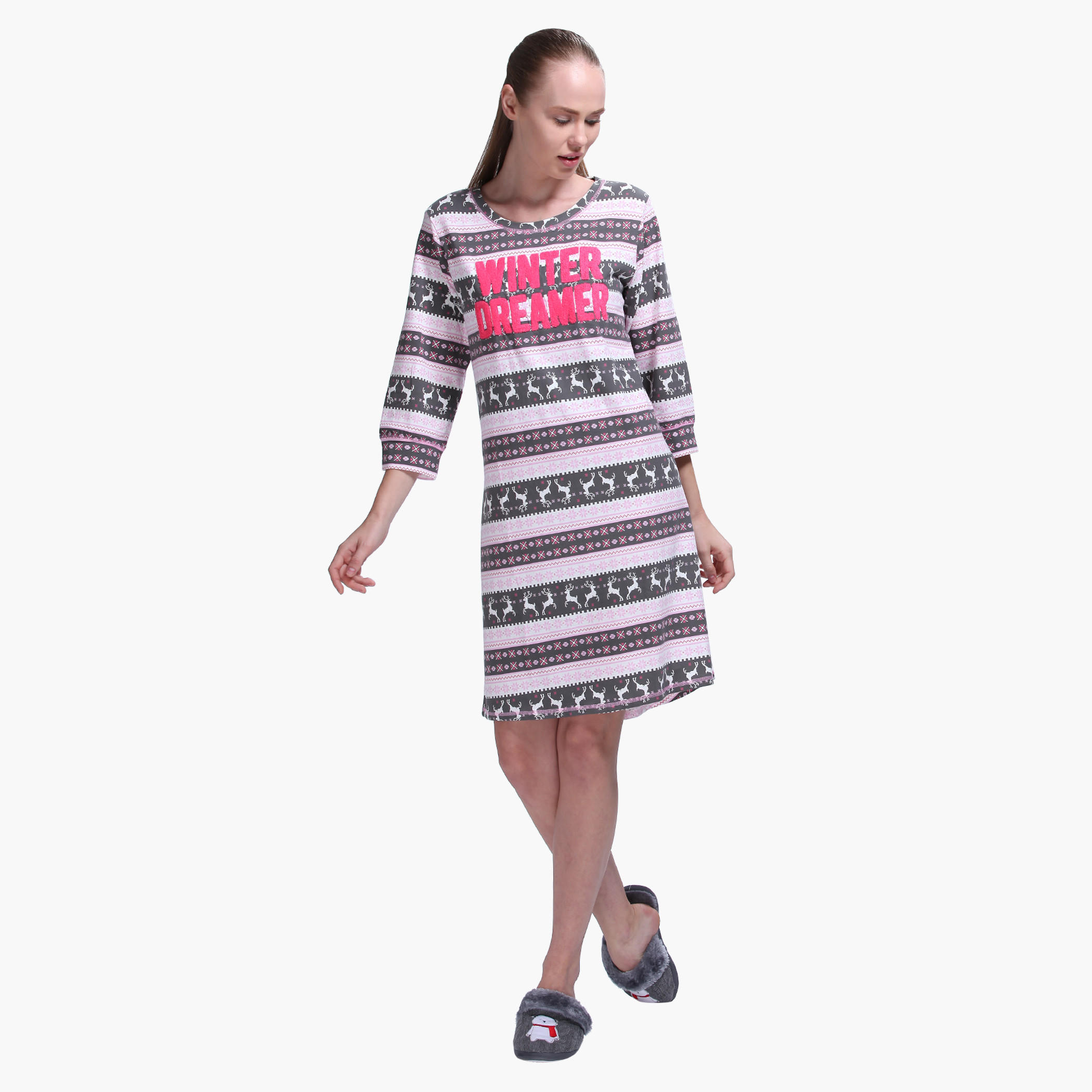 Printed Short Sleeves Mini Dress-women-clothing-nightwear-nighties-image-5