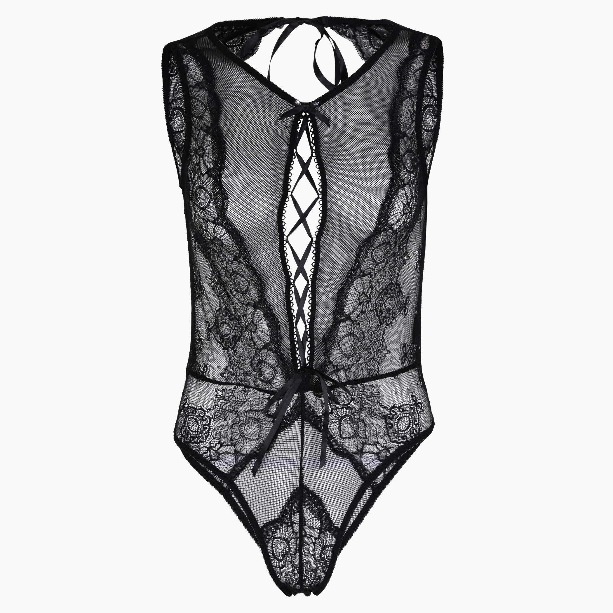 Sleeveless Teddy Dress with Lace Detail-women-clothing-lingerie-babydollsandbodysuits-image-1