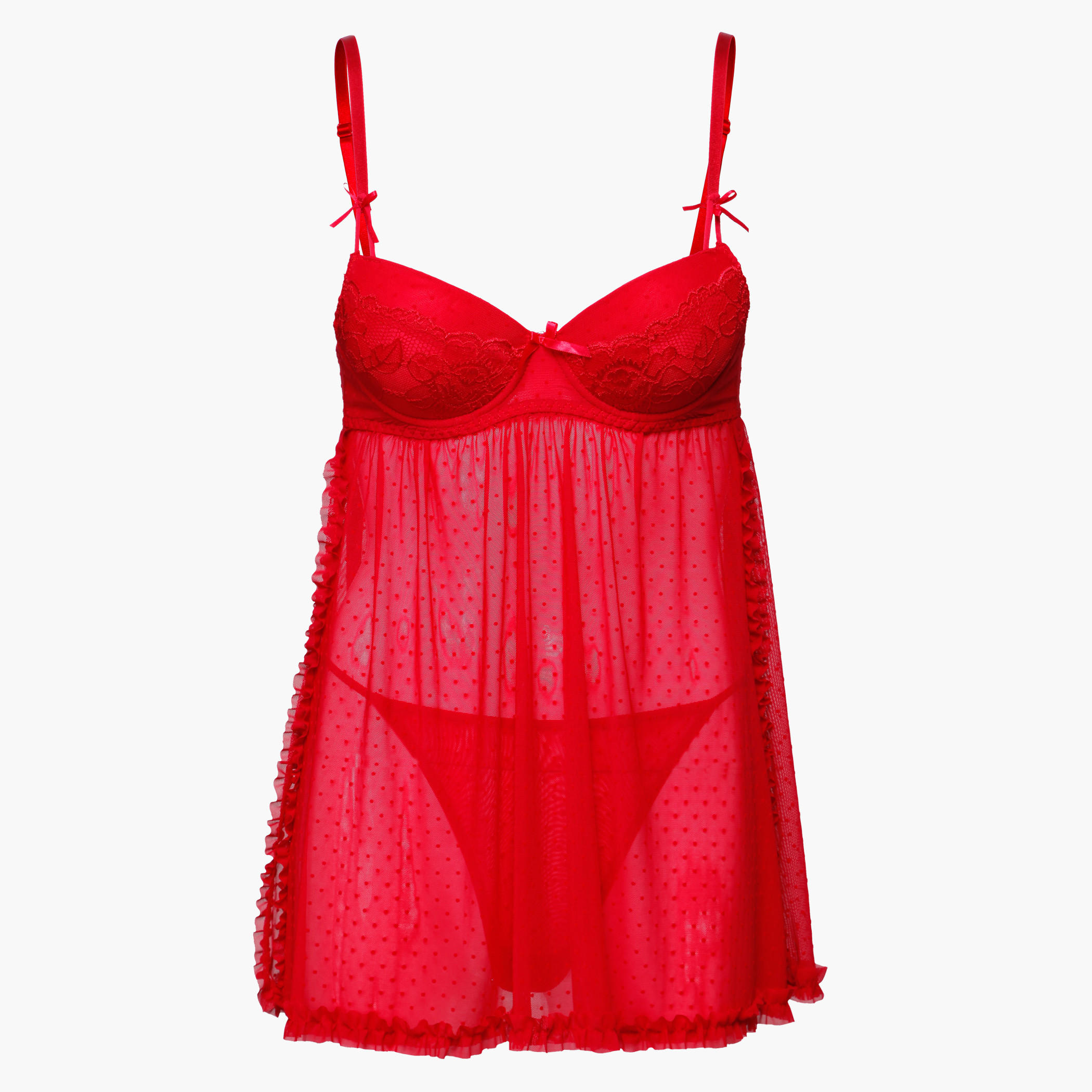 Babydoll Set with Bow Applique and Frill Detail-women-clothing-lingerie-babydollsandbodysuits-image-1