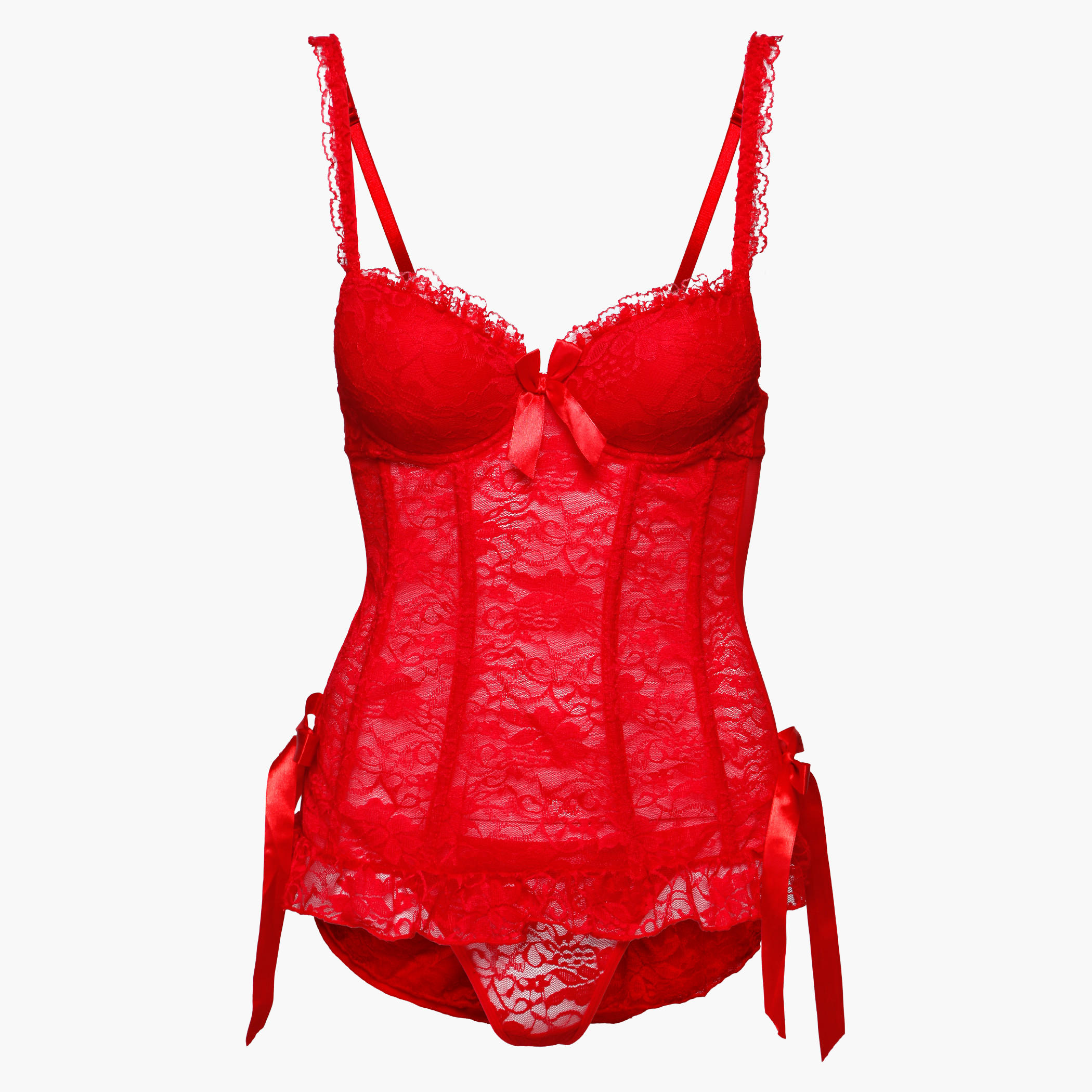 Babydoll Set with Bow Applique and Lace Detail-women-clothing-lingerie-babydollsandbodysuits-image-1