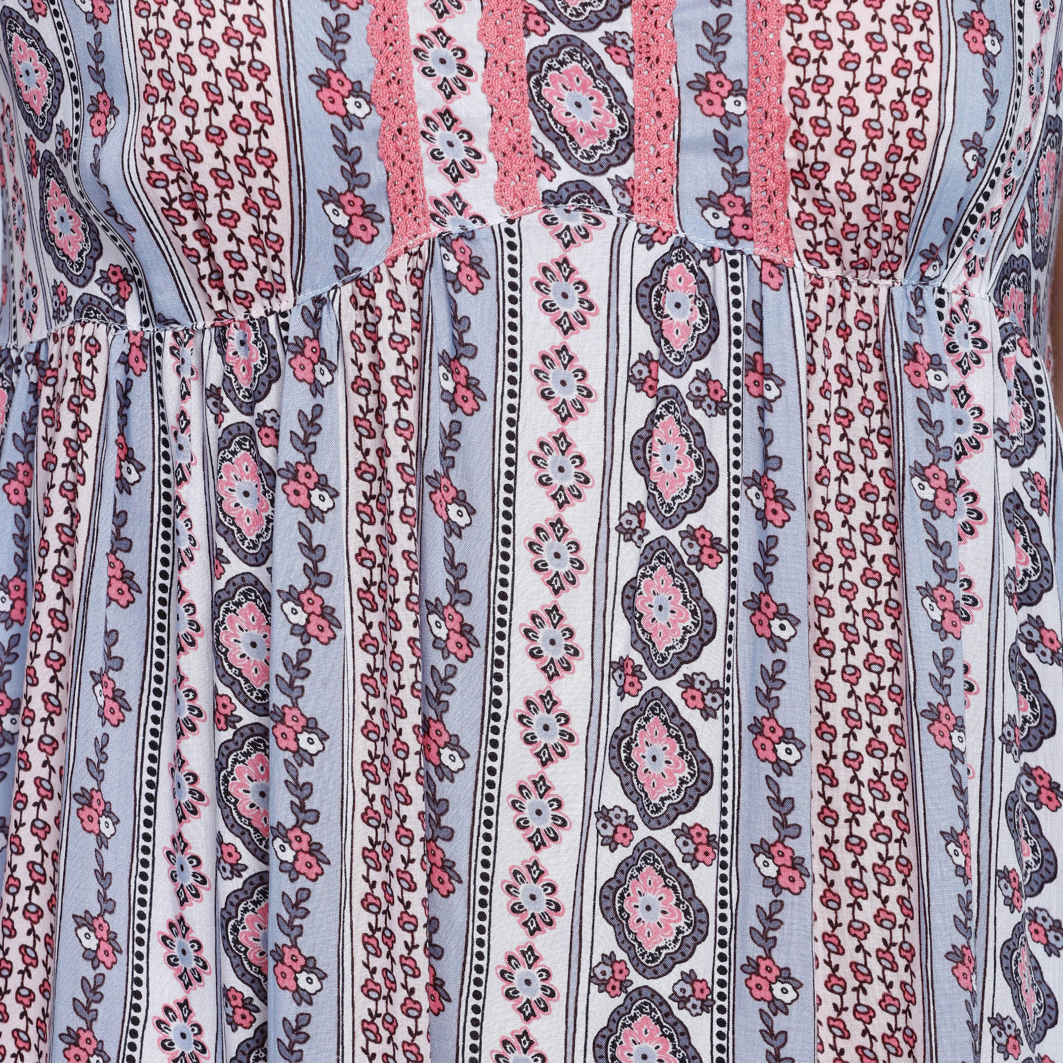 Printed Long Dress with Round Neck and Short Sleeves-women-clothing-nightwear-nighties-image-4