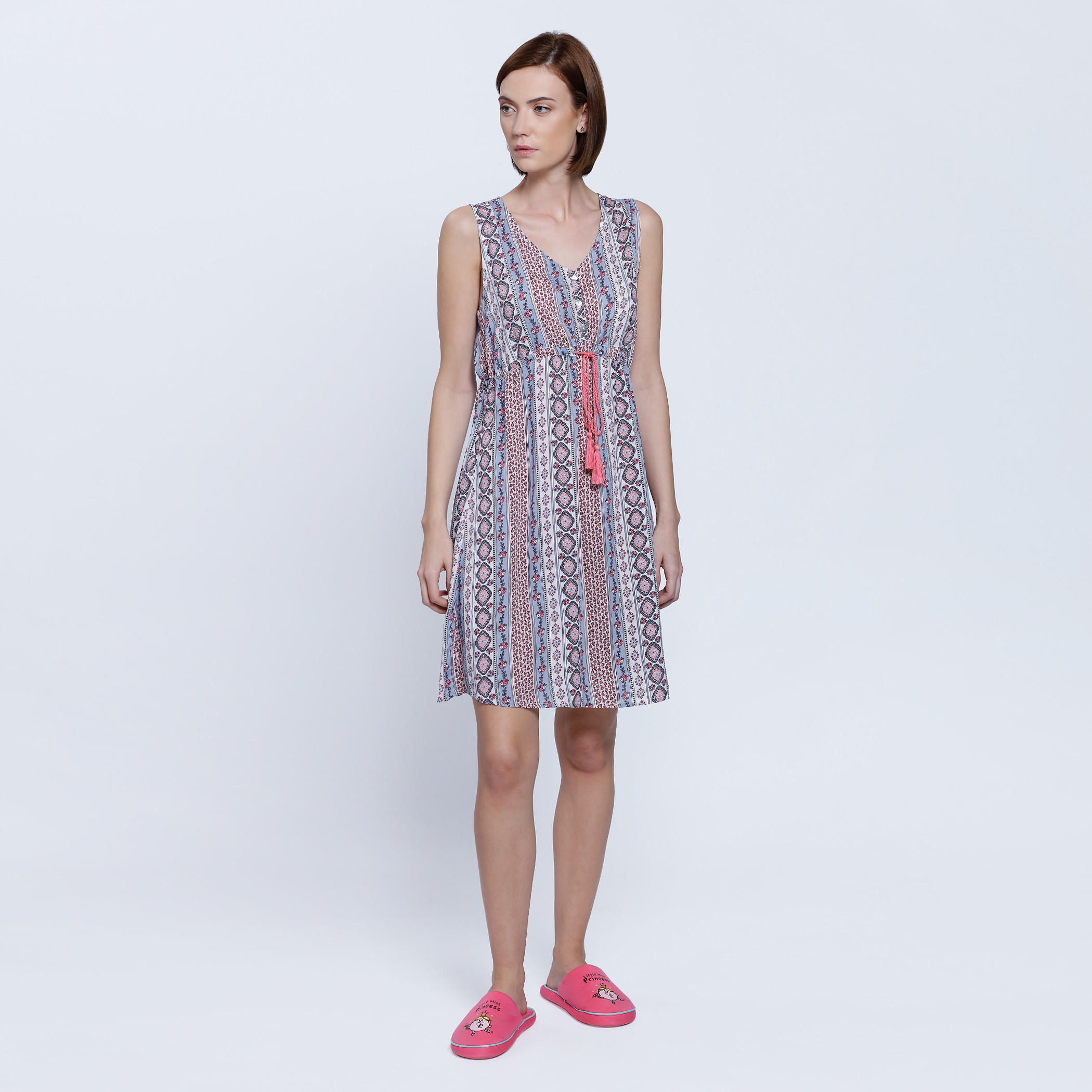 Printed V-Neck Dress-women-clothing-nightwear-nighties-image-1