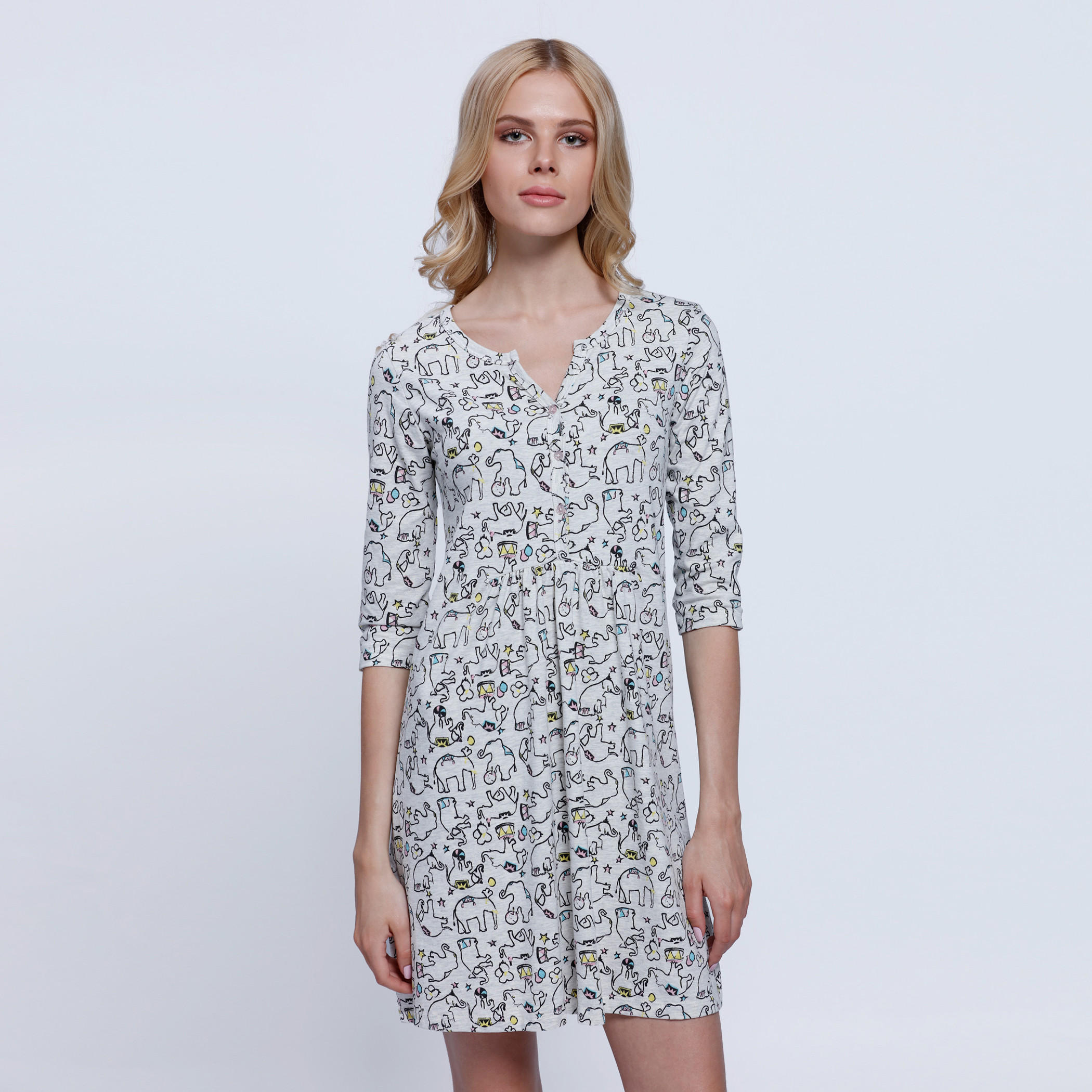 Printed Dress with 3/4 Sleeves-women-clothing-nightwear-nighties-image-5