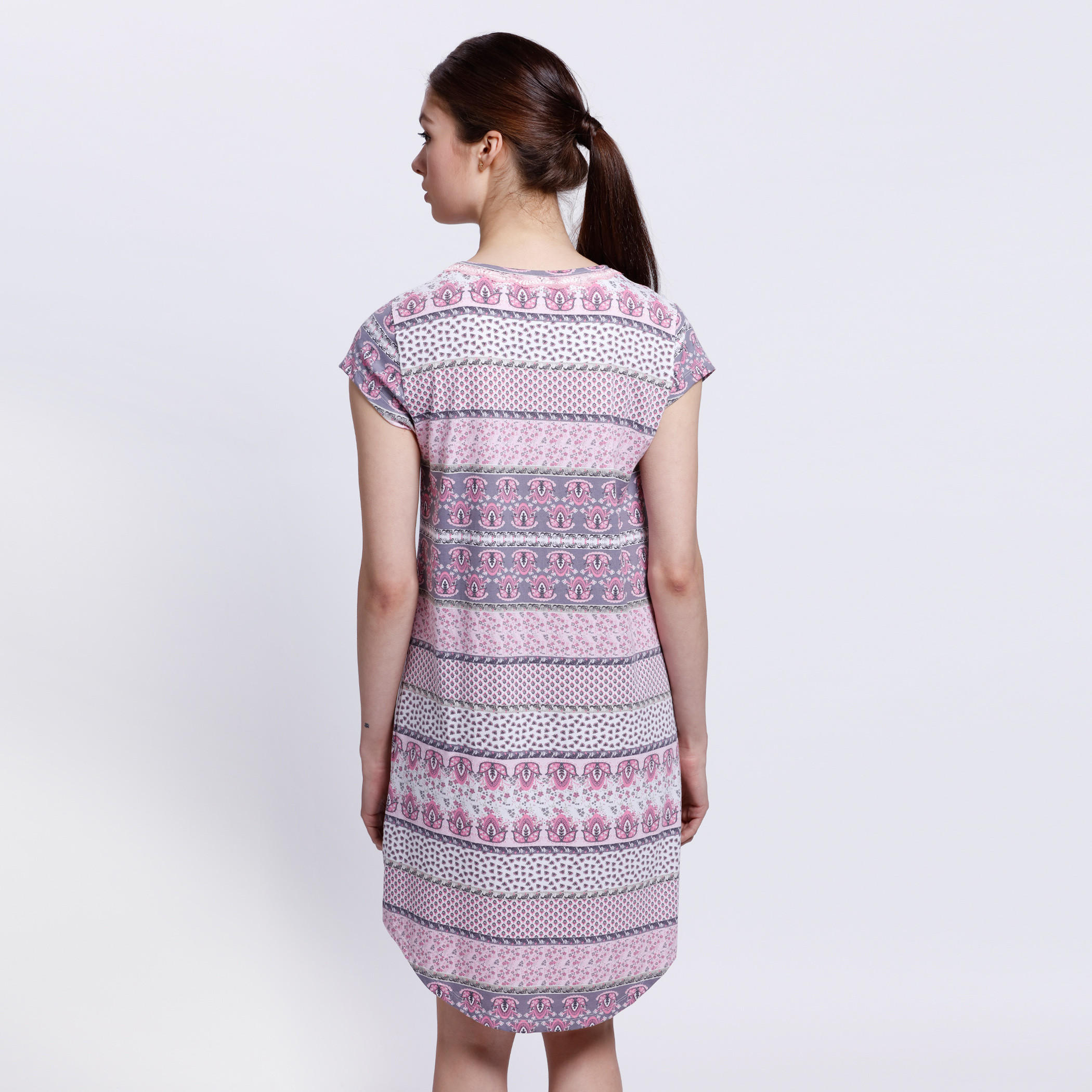 All Over Print Dress with Short Sleeves-women-clothing-nightwear-nighties-image-2