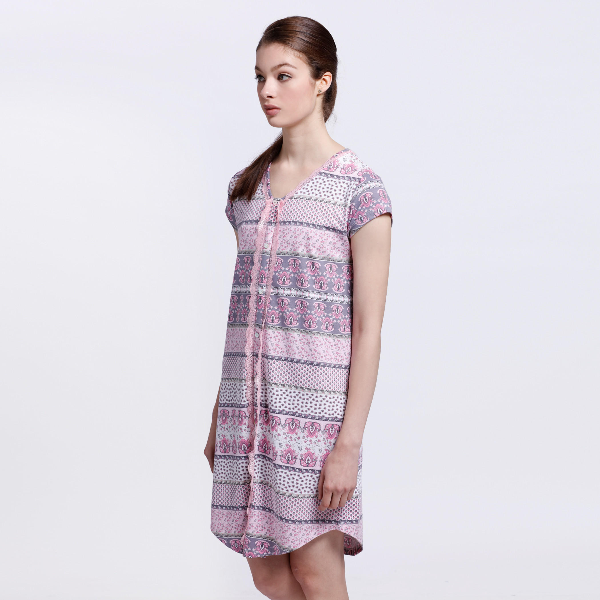 All Over Print Dress with Short Sleeves-women-clothing-nightwear-nighties-image-3