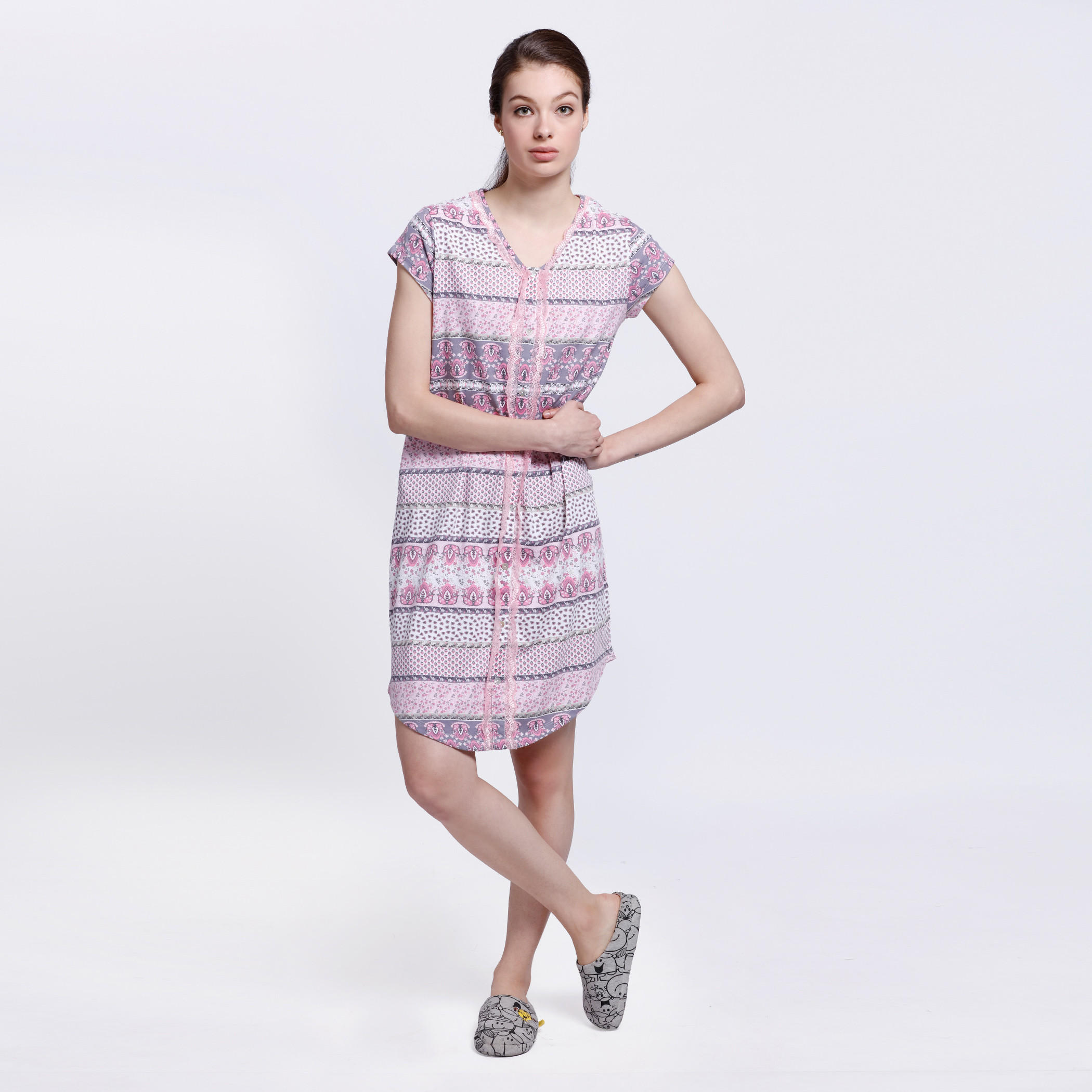 All Over Print Dress with Short Sleeves-women-clothing-nightwear-nighties-image-5