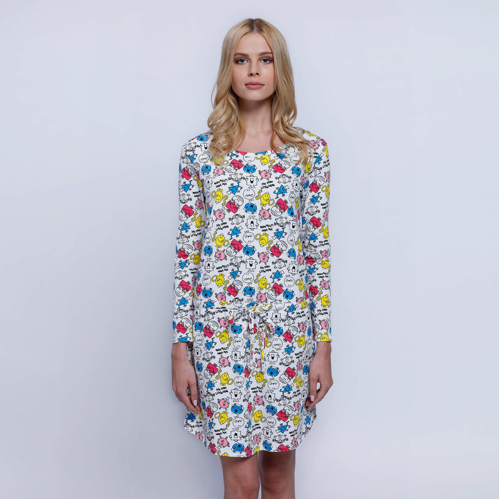 Printed Dress with Round Neck and Long Sleeves-women-clothing-nightwear-nighties-image-1