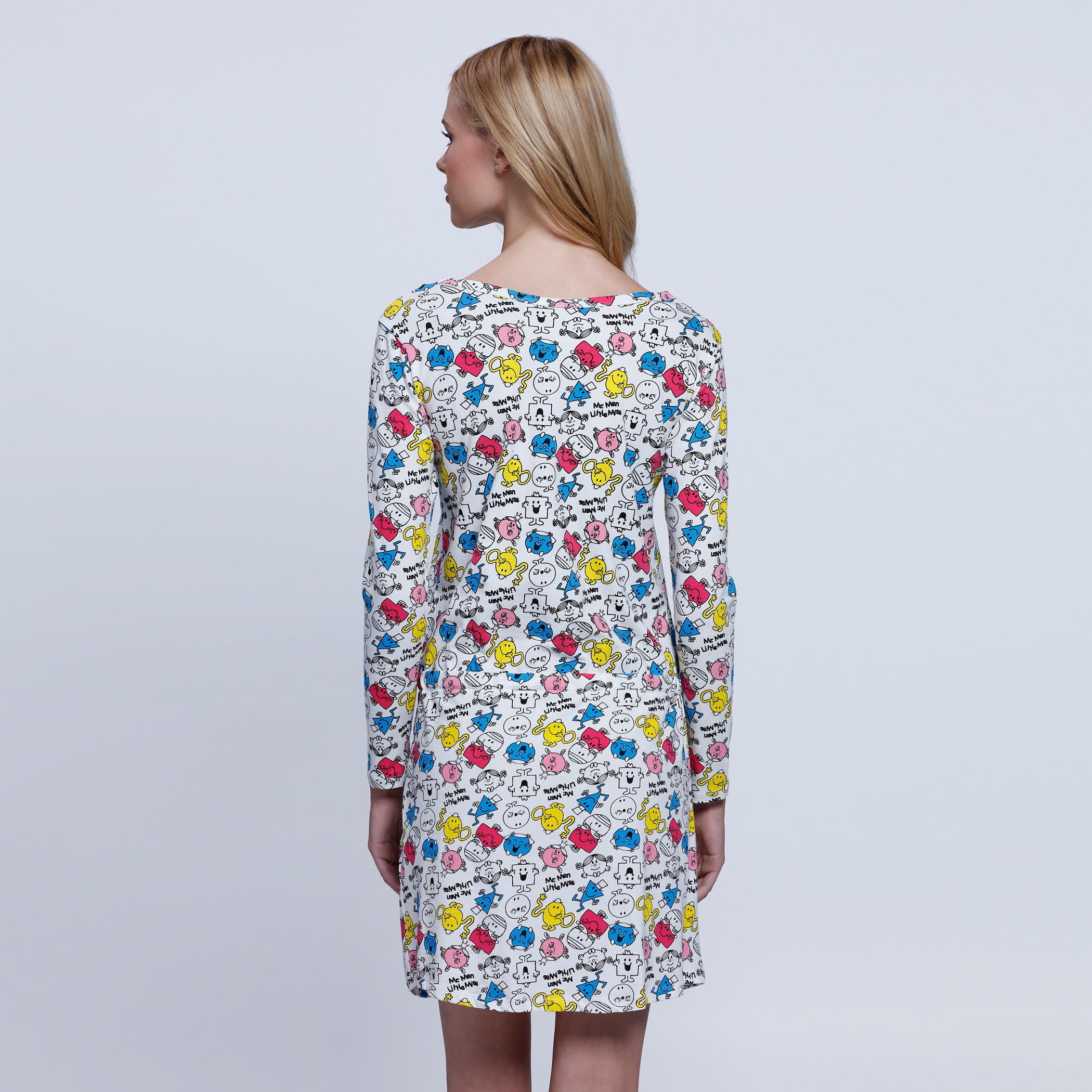 Printed Dress with Round Neck and Long Sleeves-women-clothing-nightwear-nighties-image-2