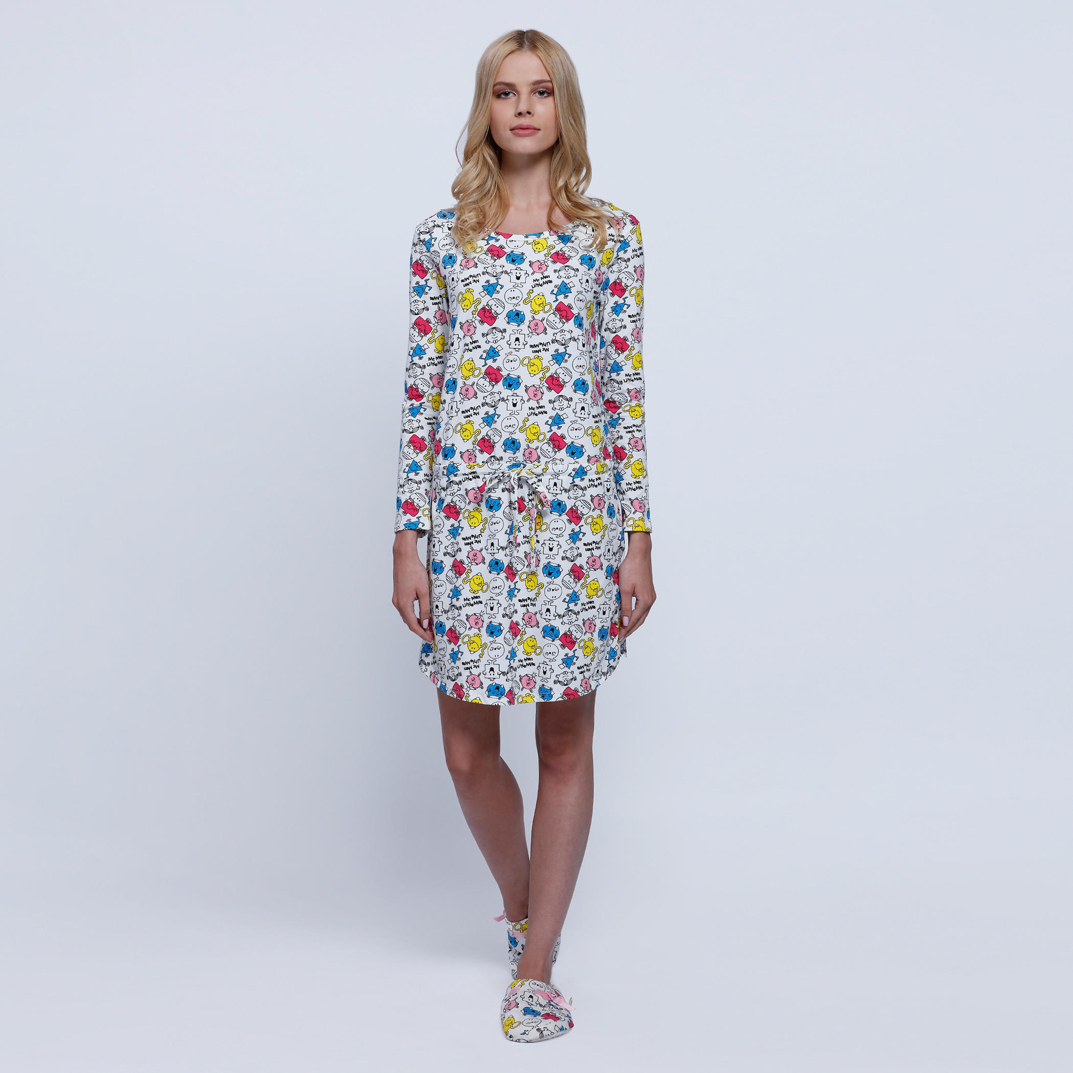 Printed Dress with Round Neck and Long Sleeves-women-clothing-nightwear-nighties-image-5