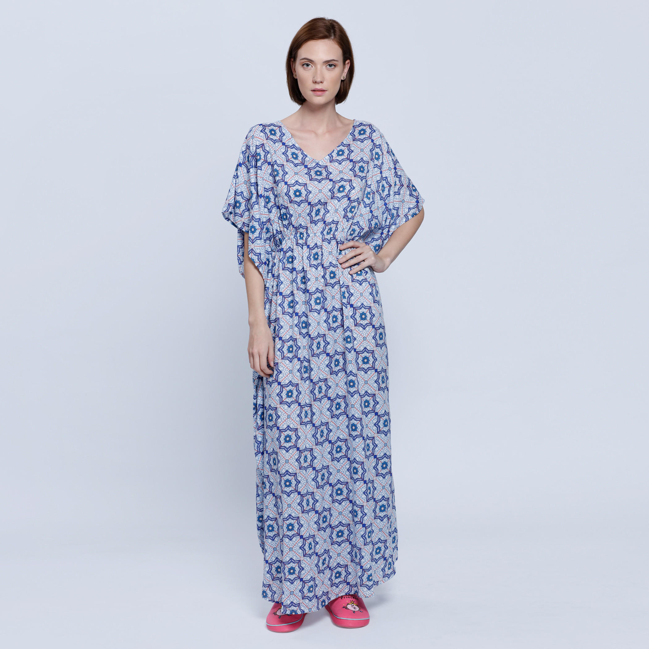Printed V-Neck Kaftan Dress-women-clothing-nightwear-nighties-image-1
