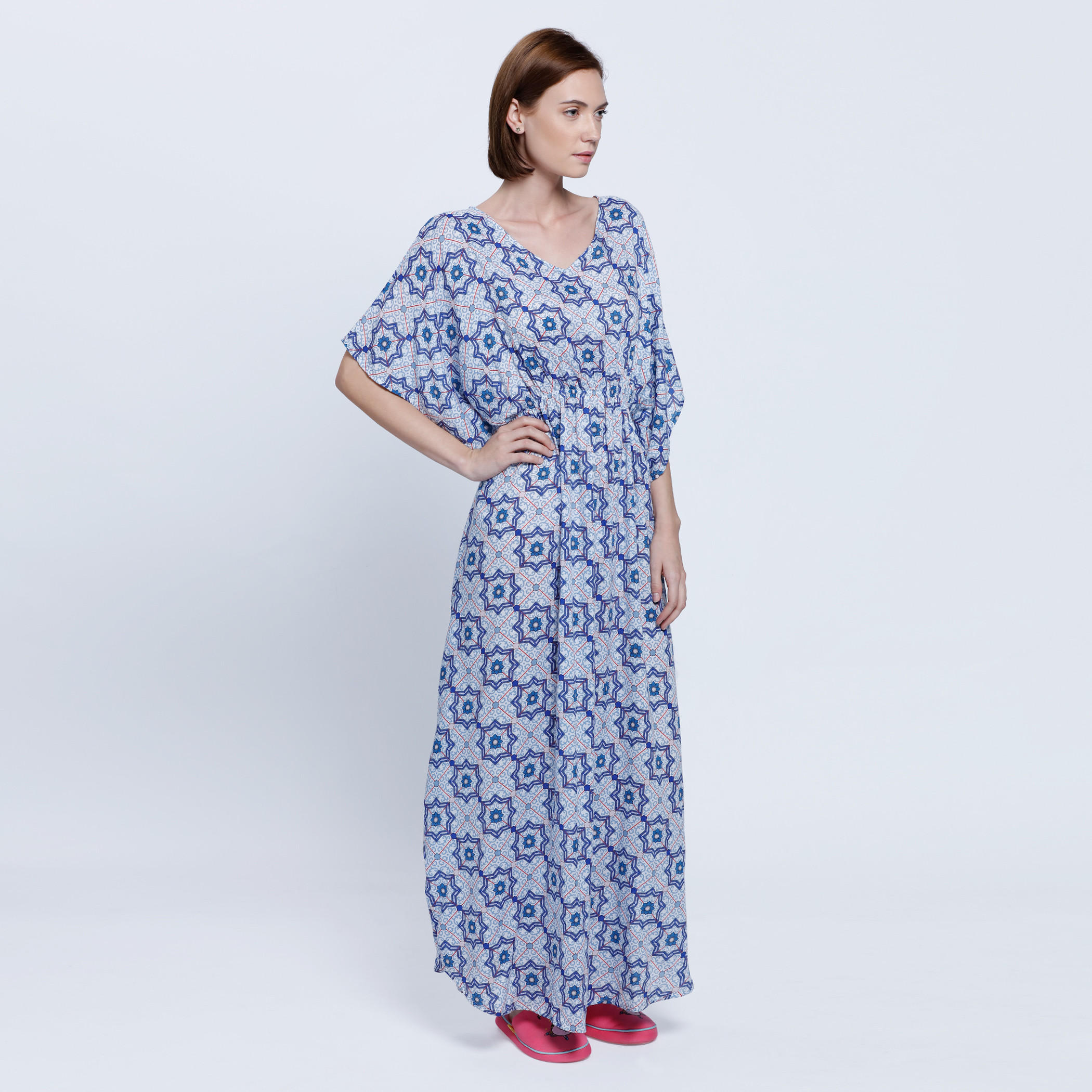 Printed V-Neck Kaftan Dress-women-clothing-nightwear-nighties-image-3