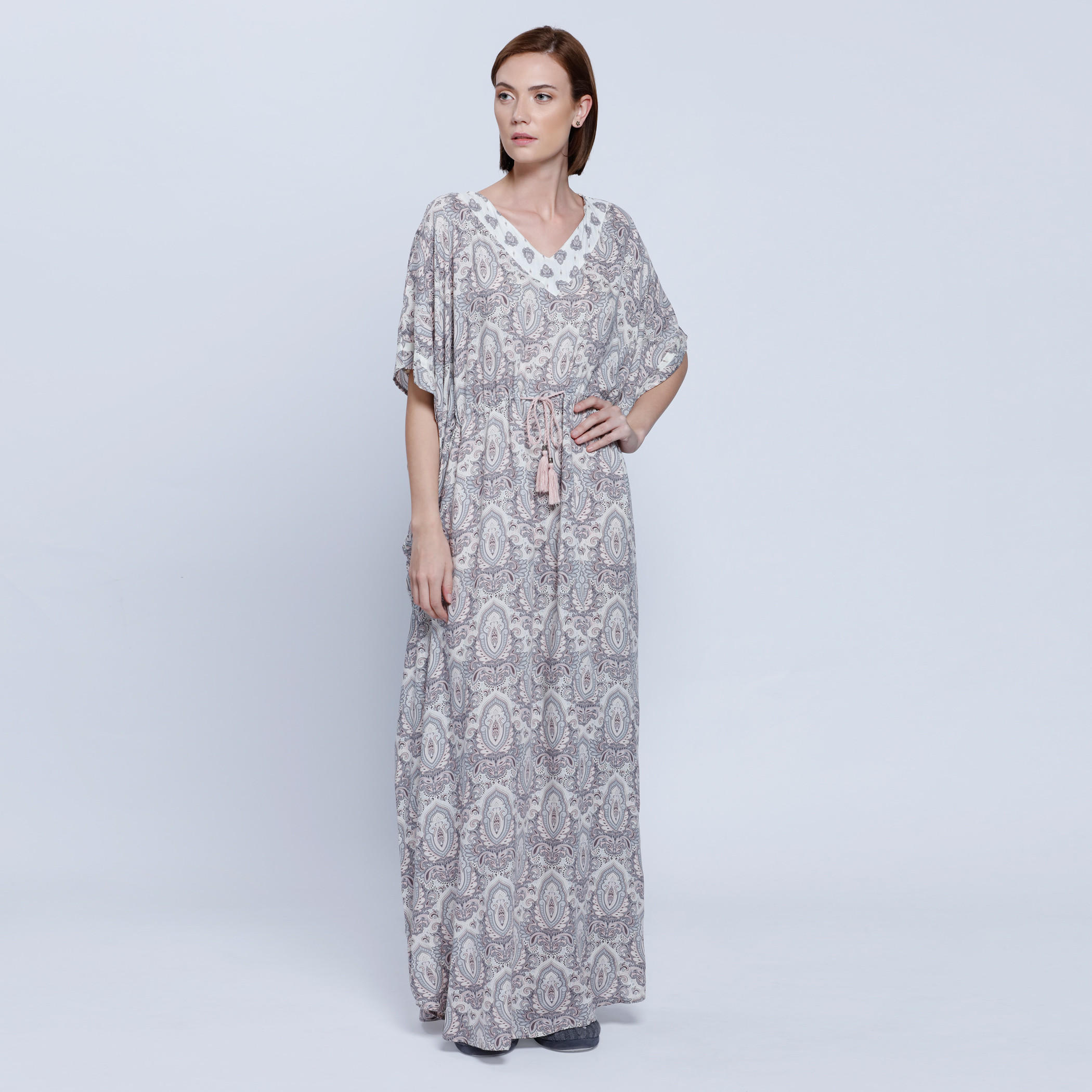 Printed V-Neck Kaftan Dress-women-clothing-nightwear-nighties-image-1
