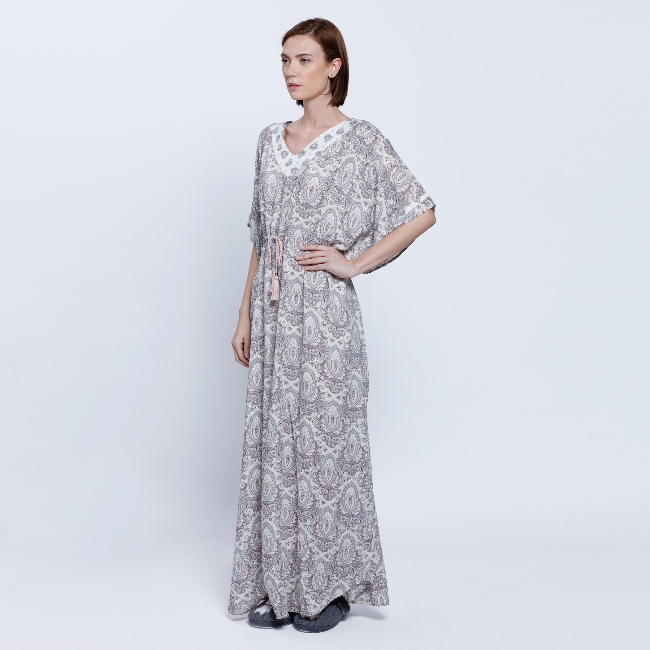 Printed V-Neck Kaftan Dress-women-clothing-nightwear-nighties-image-3