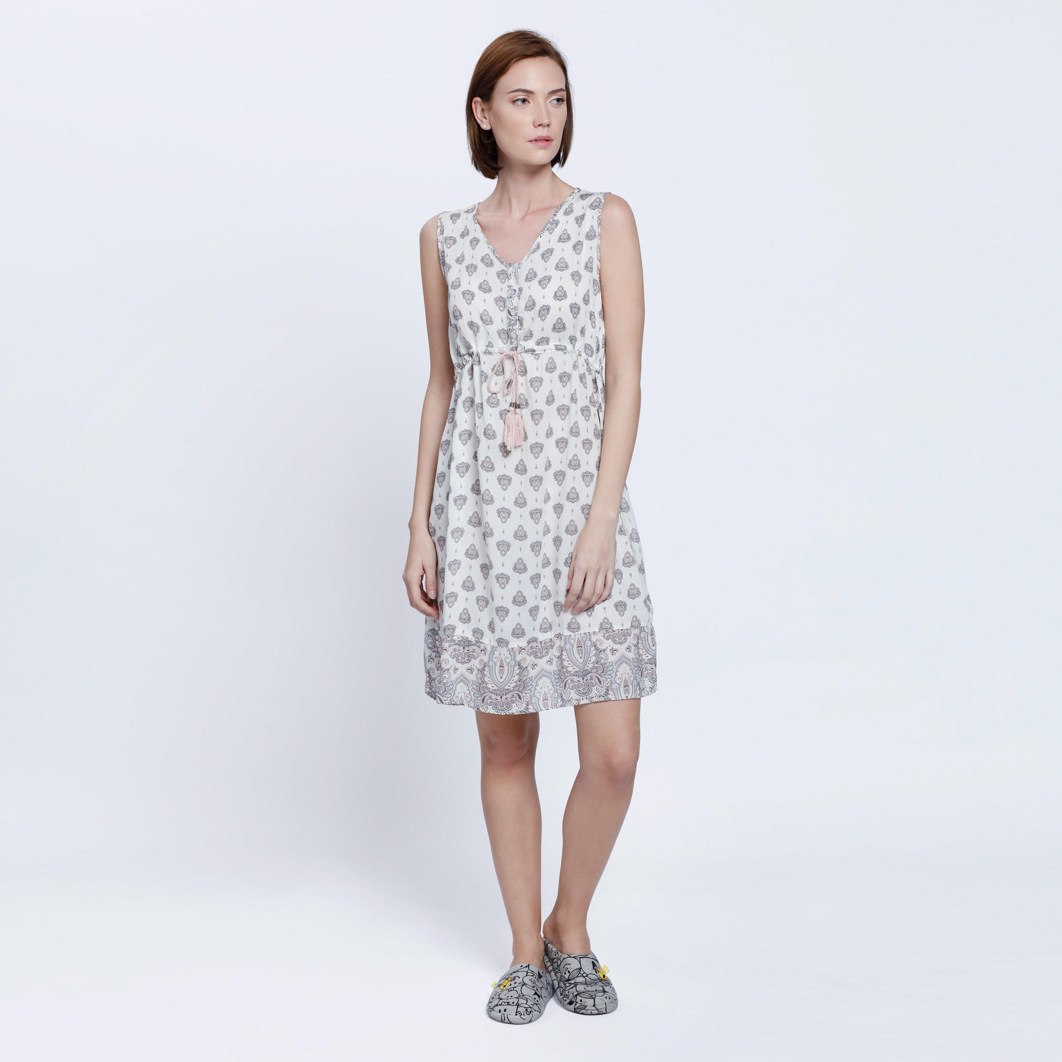 Printed V-Neck Dress-women-clothing-nightwear-nighties-image-1