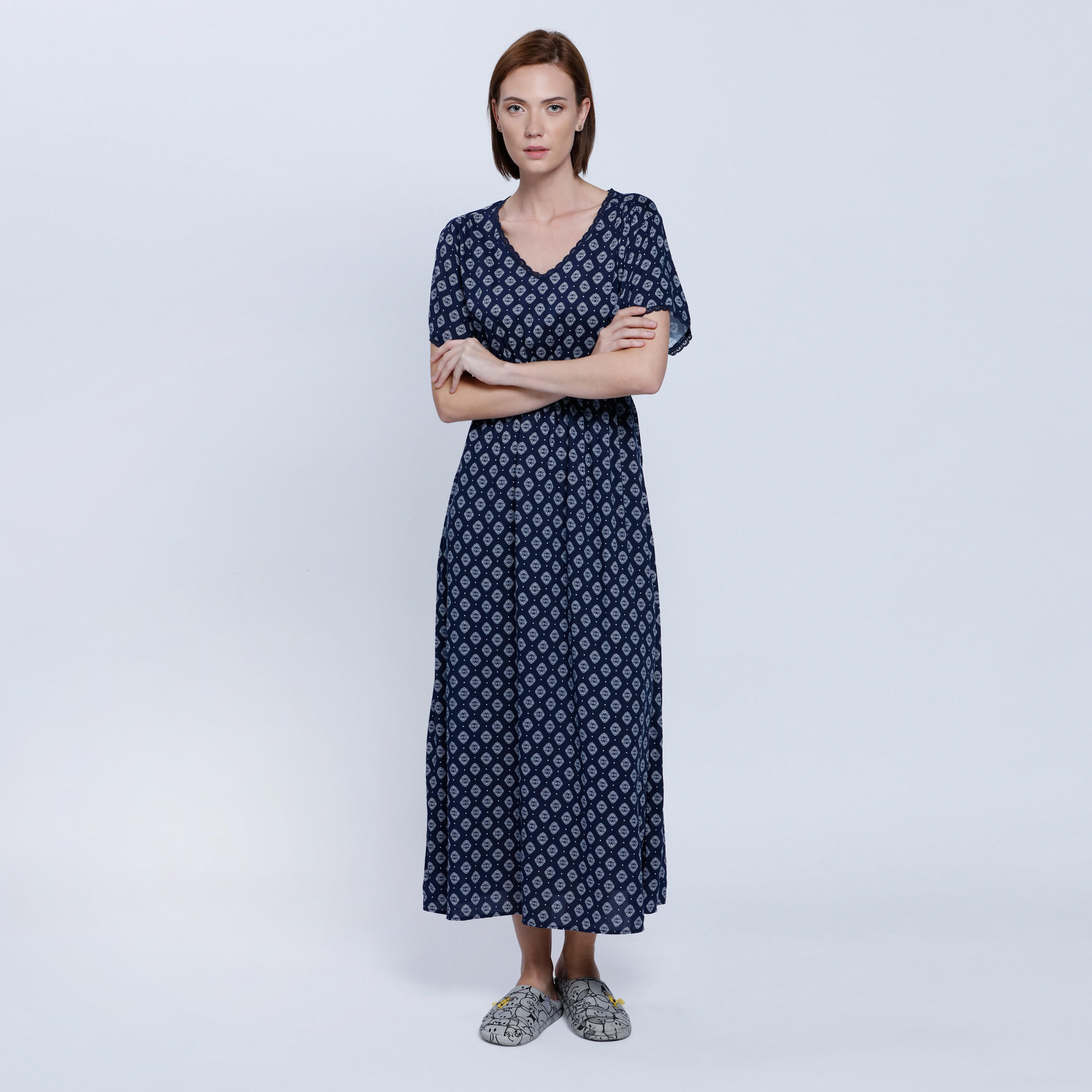 Printed V-Neck Maxi Dress-women-clothing-nightwear-nighties-image-1