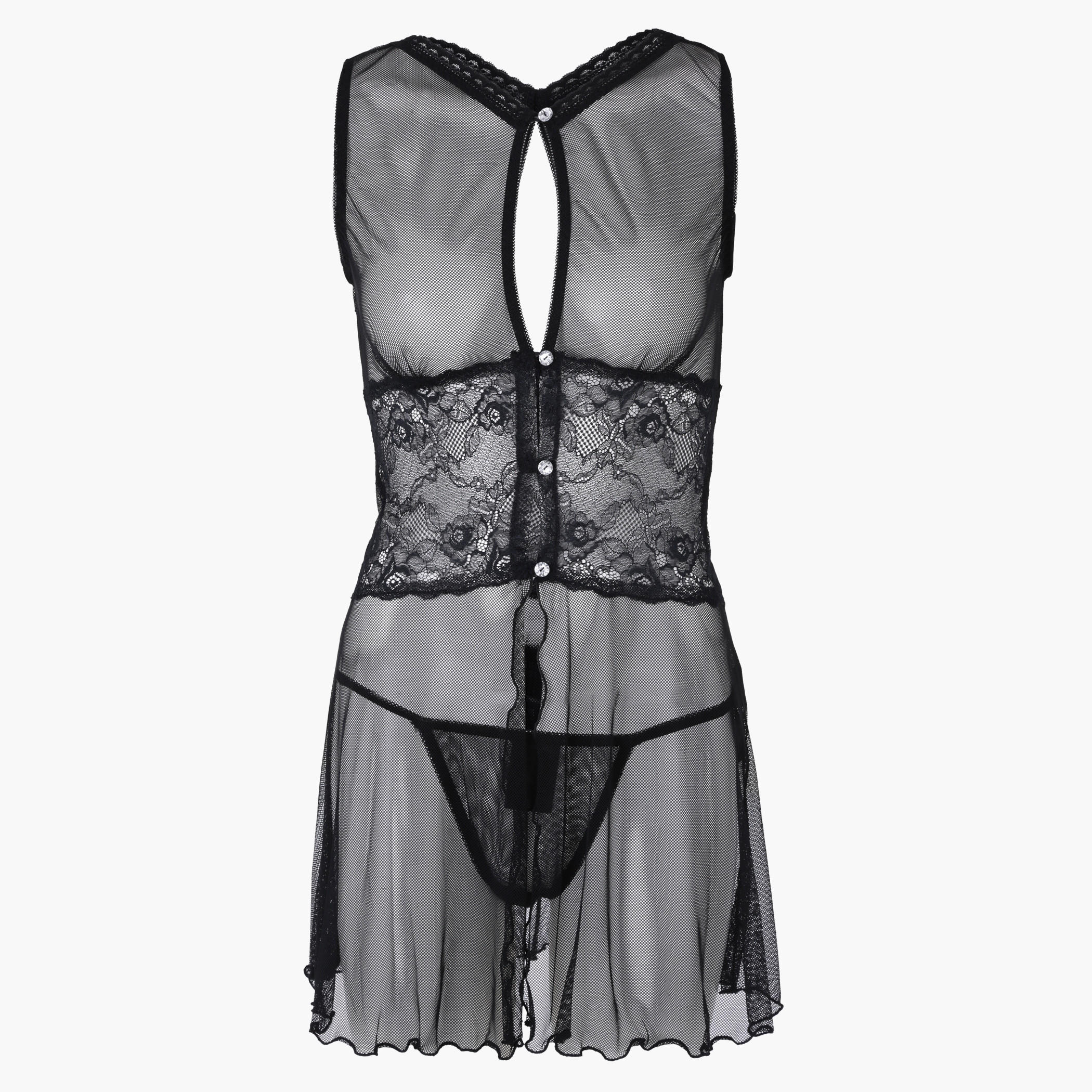 Babydoll with Lace Detail and Spaghetti Straps-women-clothing-lingerie-babydollsandbodysuits-image-1