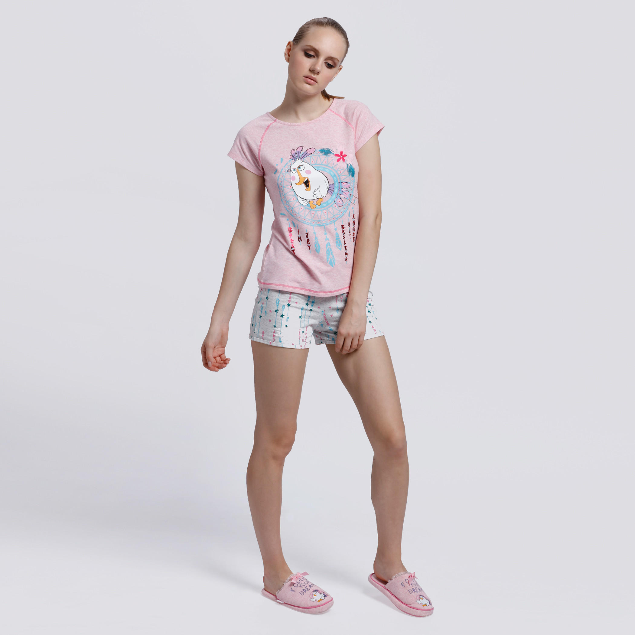 Printed T-Shirt and Shorts Set-women-clothing-nightwear-pyjamas-longsets-image-1