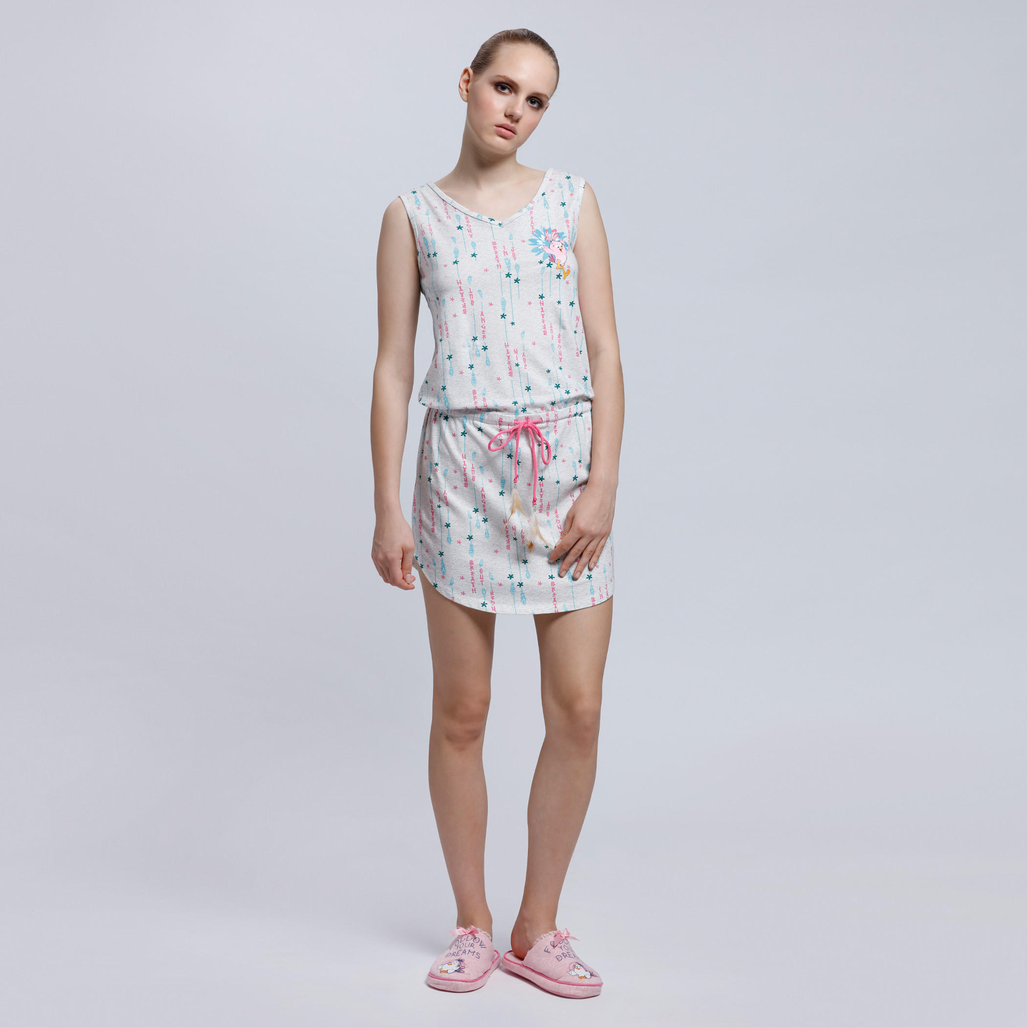 Printed Short Dress with V-Neck-women-clothing-nightwear-nighties-image-1