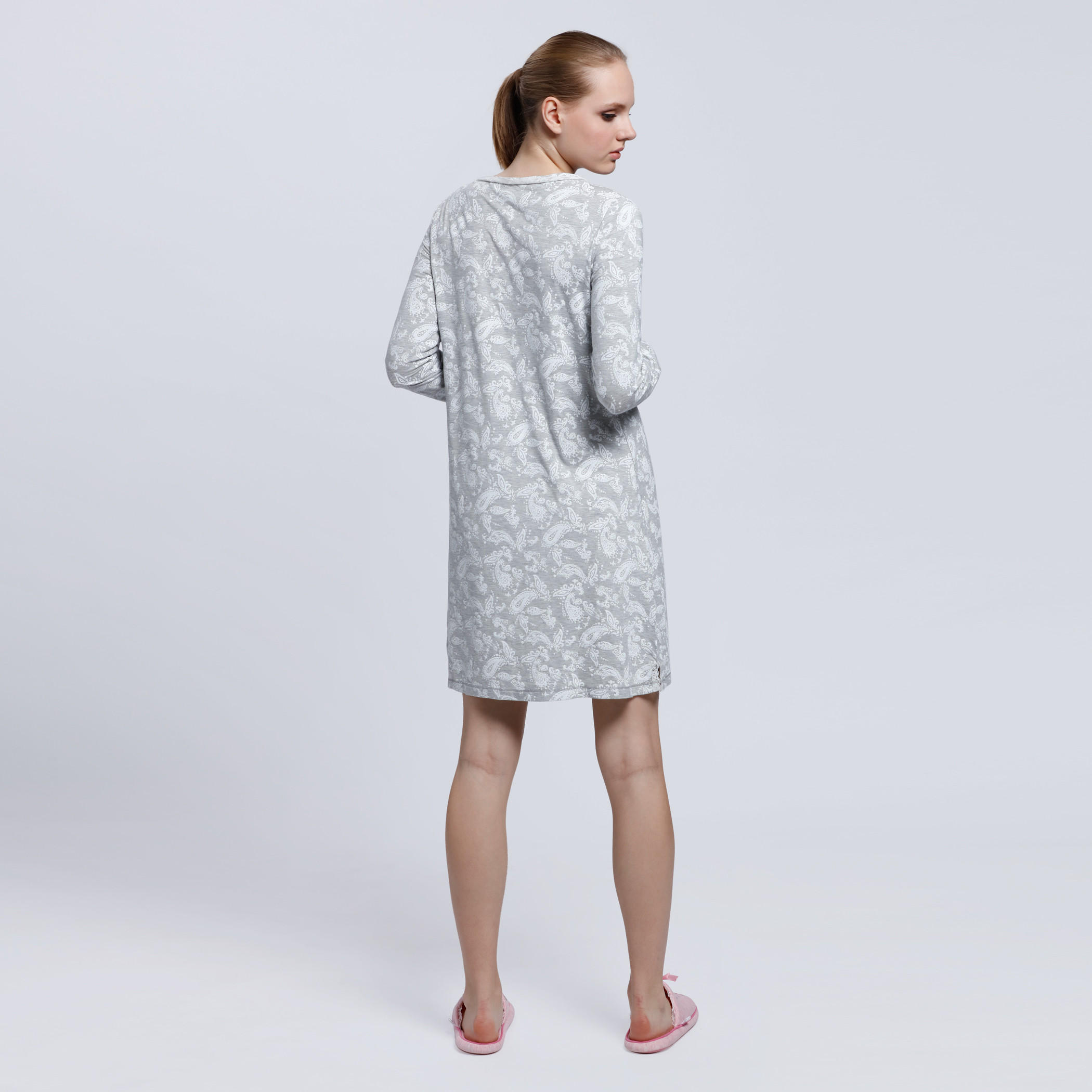 Printed Midi Dress with Round Neck and Short Sleeves-women-clothing-nightwear-nighties-image-2