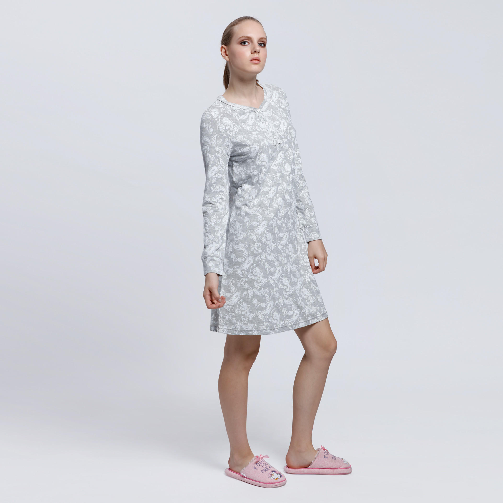 Printed Midi Dress with Round Neck and Short Sleeves-women-clothing-nightwear-nighties-image-3