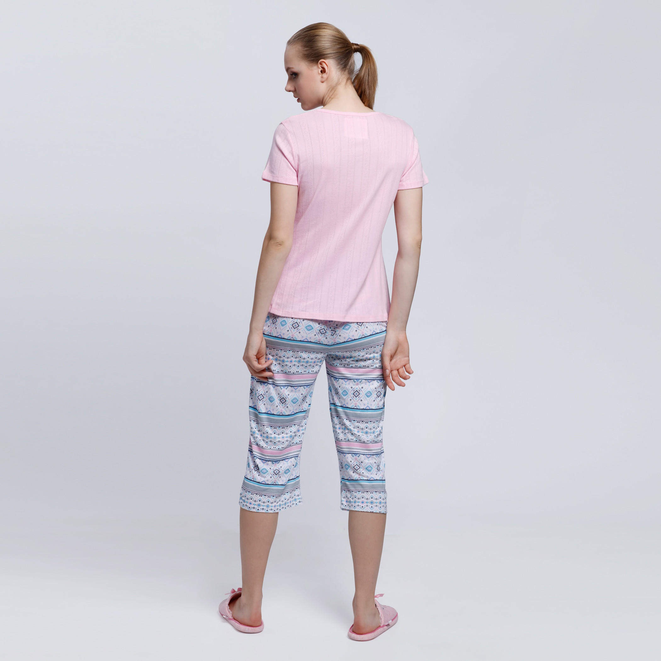 Short Sleeves T-Shirt with 3/4 Length Pants Set-women-clothing-nightwear-pyjamas-longsets-image-2