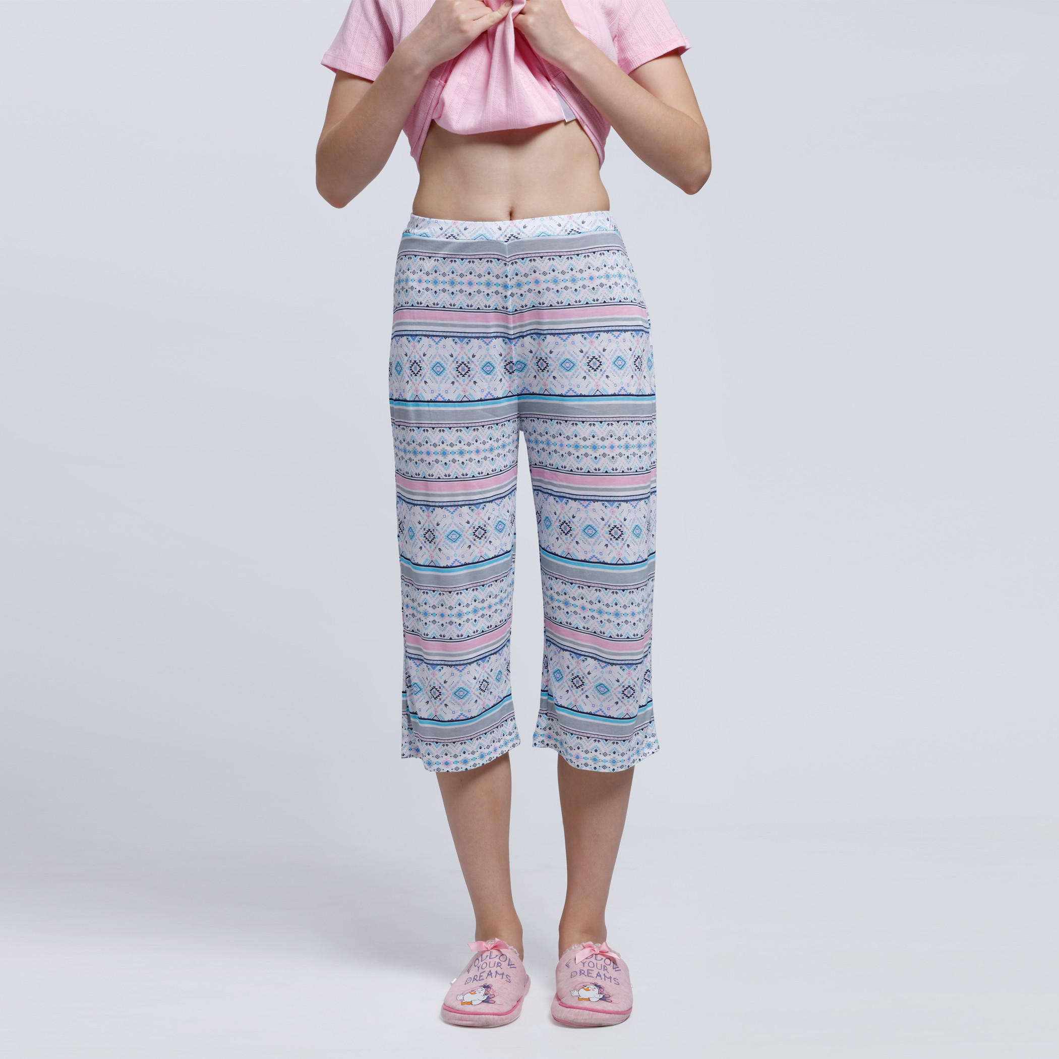 Short Sleeves T-Shirt with 3/4 Length Pants Set-women-clothing-nightwear-pyjamas-longsets-image-5