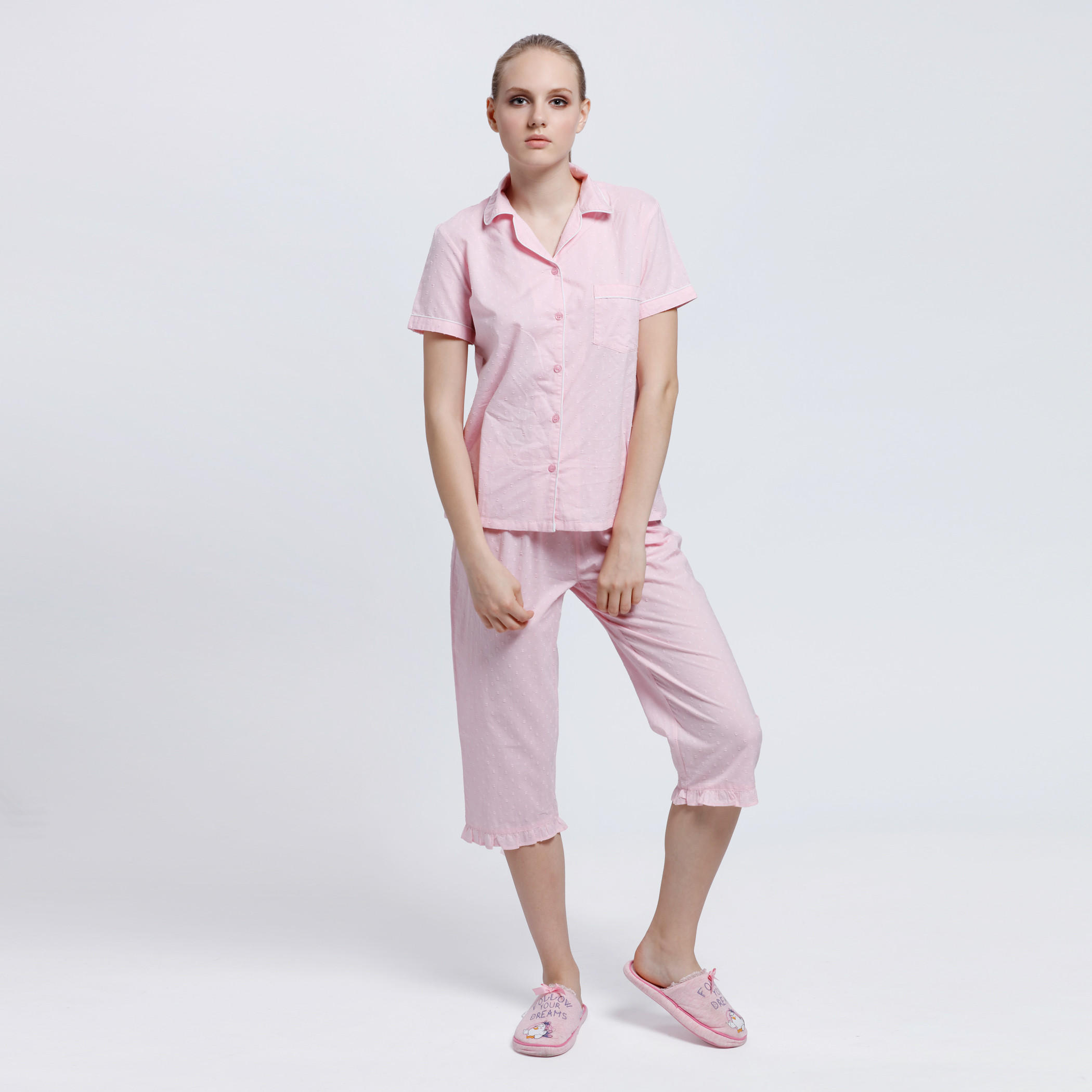 Short Sleeves Shirt and Capri Set-women-clothing-nightwear-pyjamas-longsets-image-1