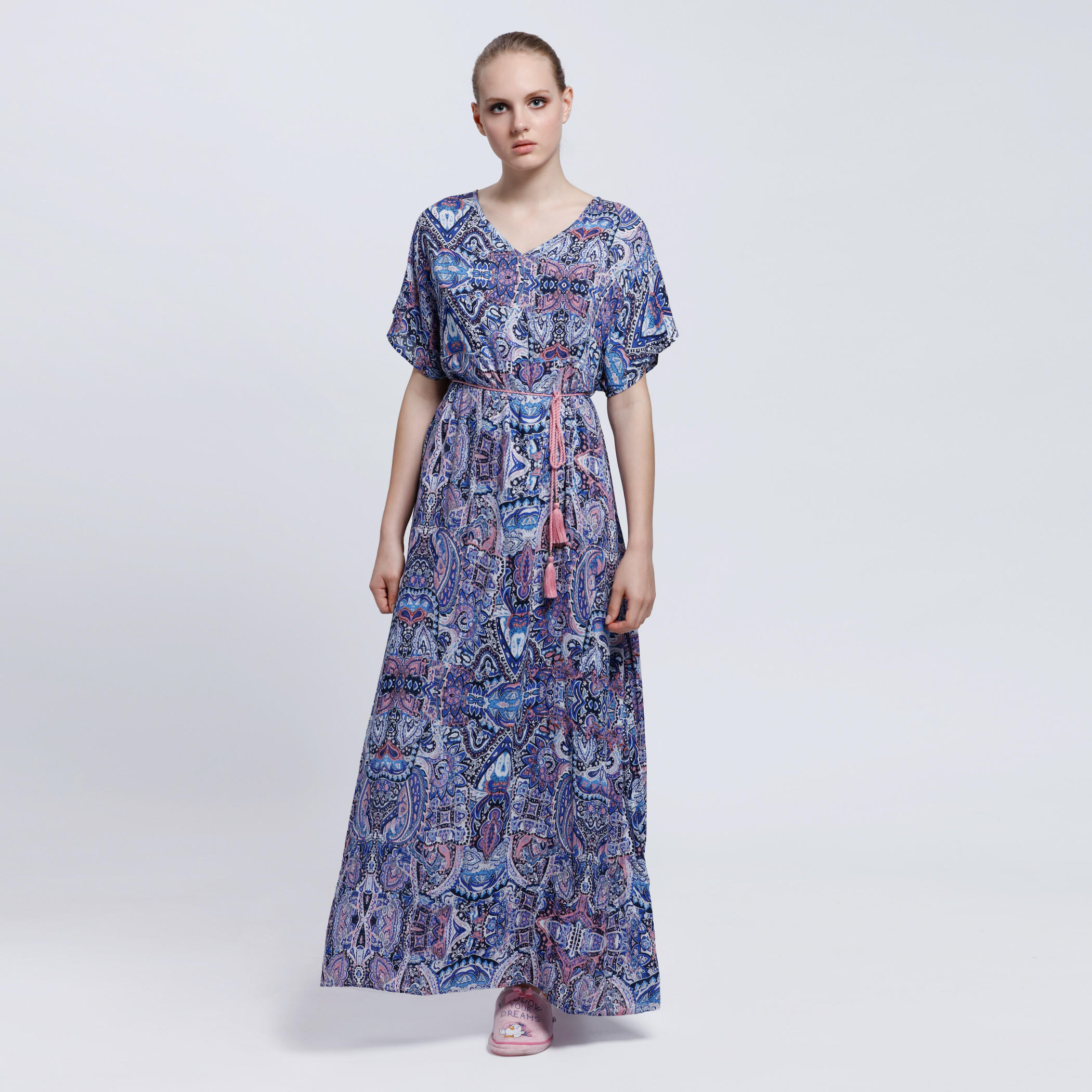 Printed Maxi Dress with Short Sleeves-women-clothing-nightwear-nighties-image-1