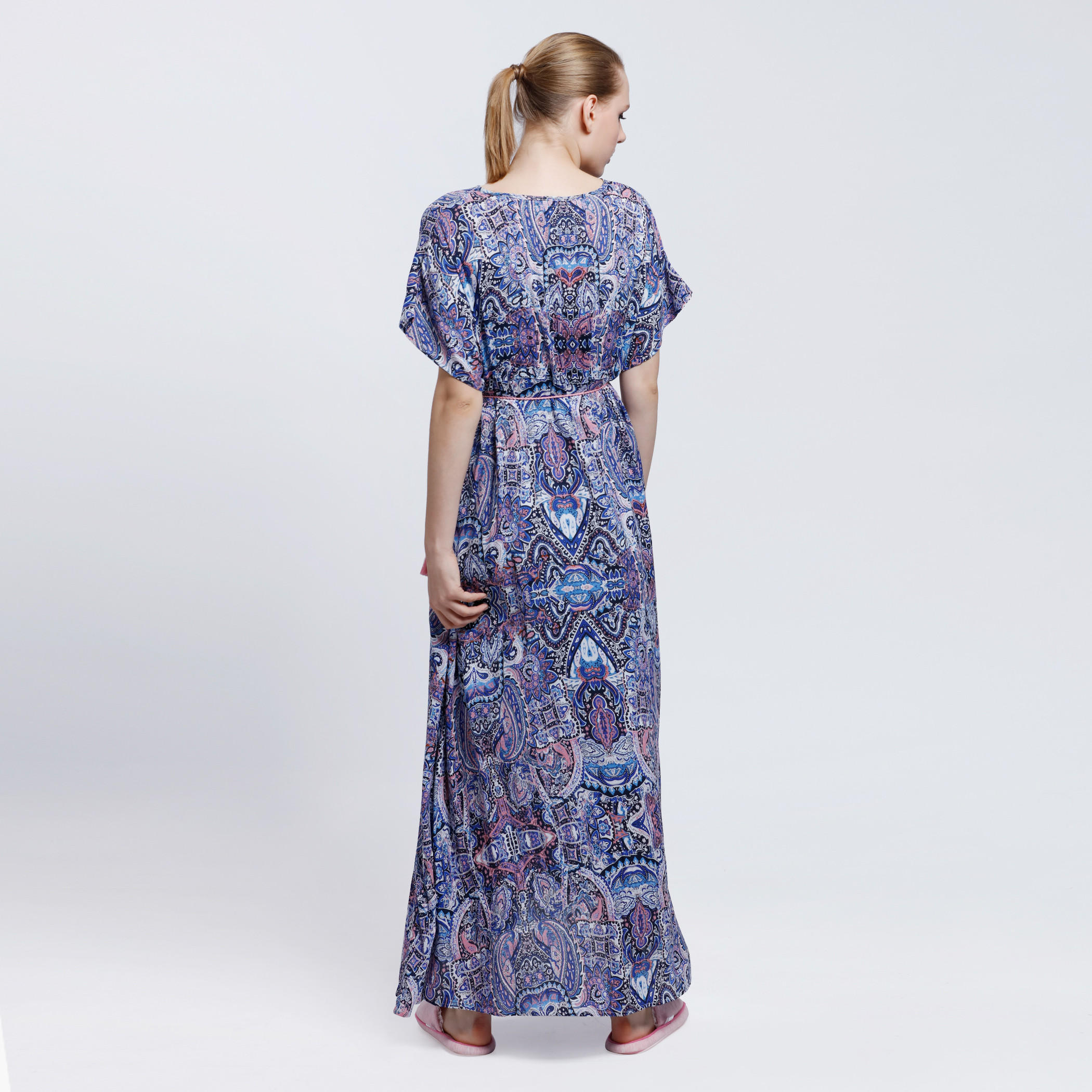 Printed Maxi Dress with Short Sleeves-women-clothing-nightwear-nighties-image-2