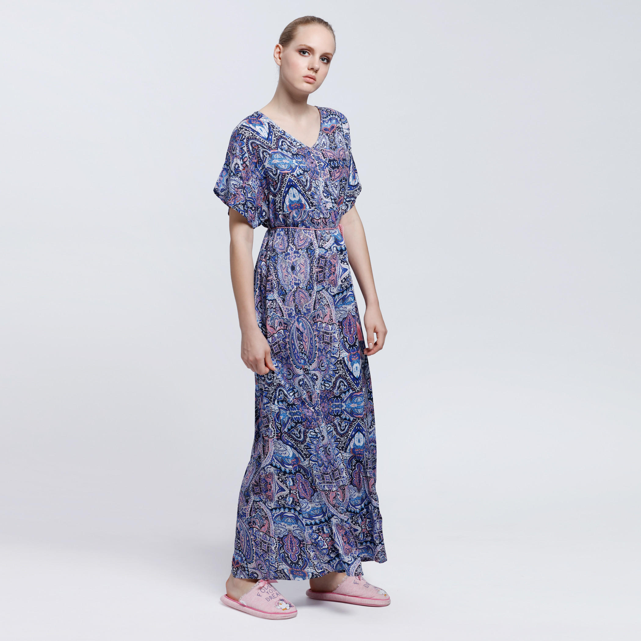 Printed Maxi Dress with Short Sleeves-women-clothing-nightwear-nighties-image-3