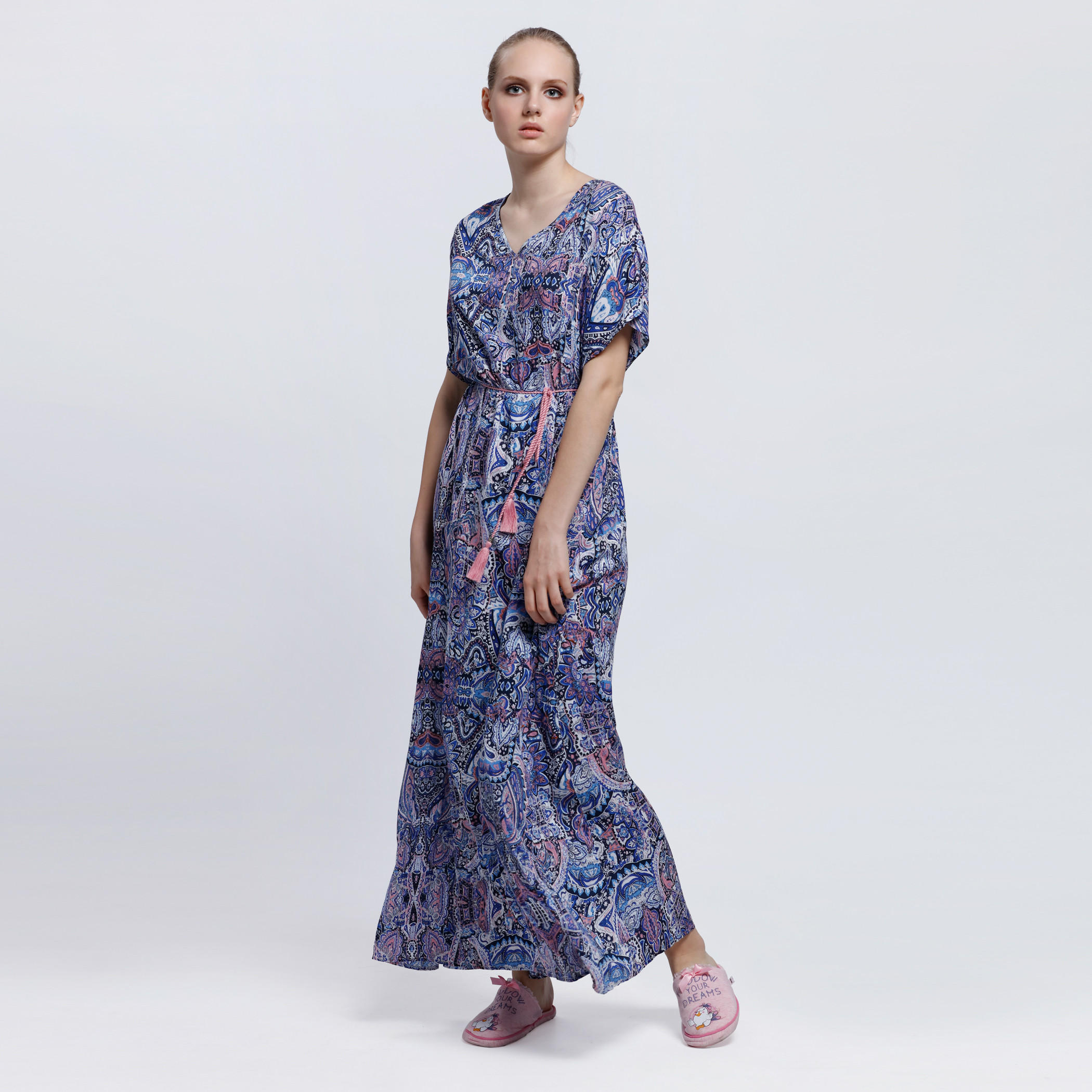 Printed Maxi Dress with Short Sleeves-women-clothing-nightwear-nighties-image-5