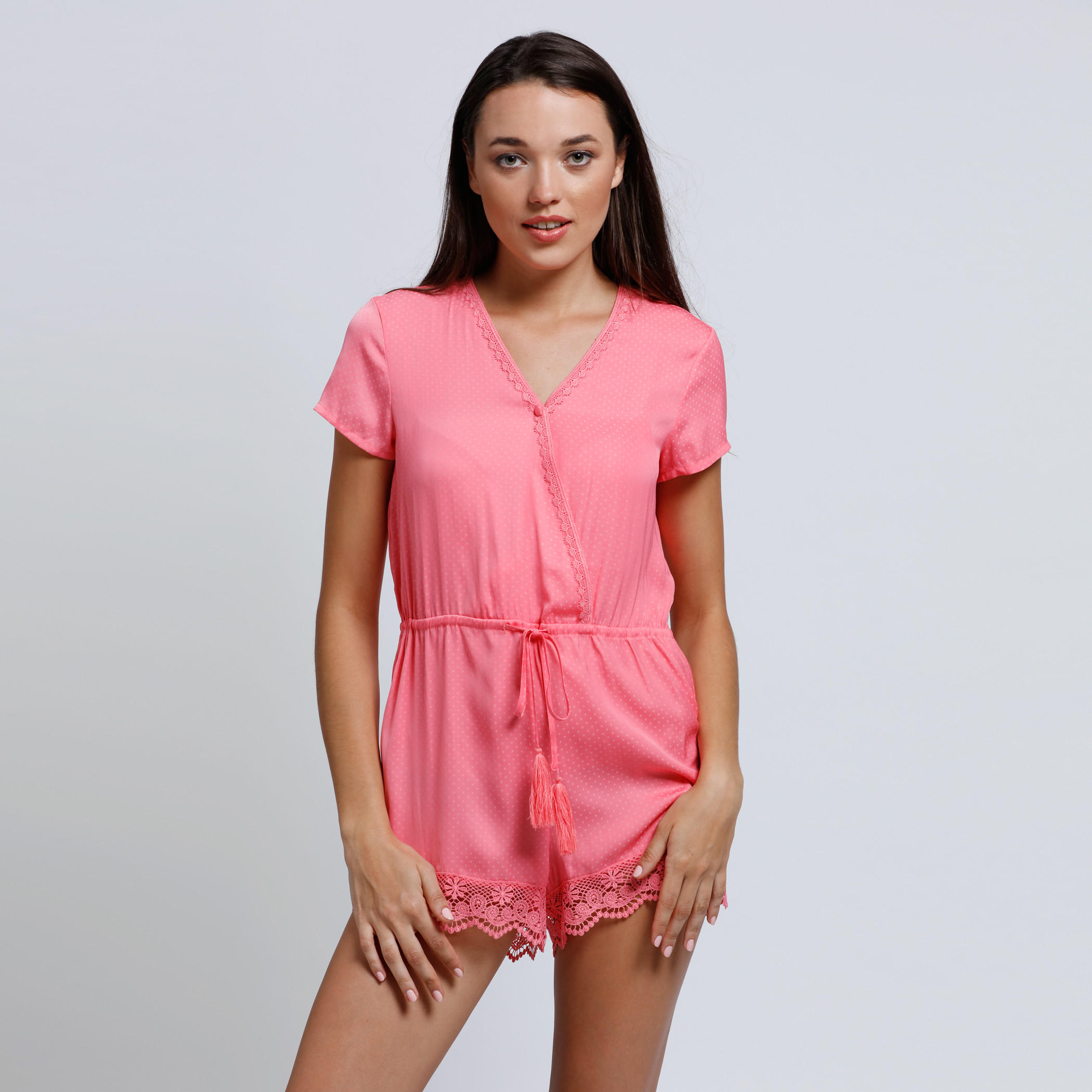 V-Neck Romper with Short Sleeves and Tie Up-women-clothing-nightwear-nighties-image-5