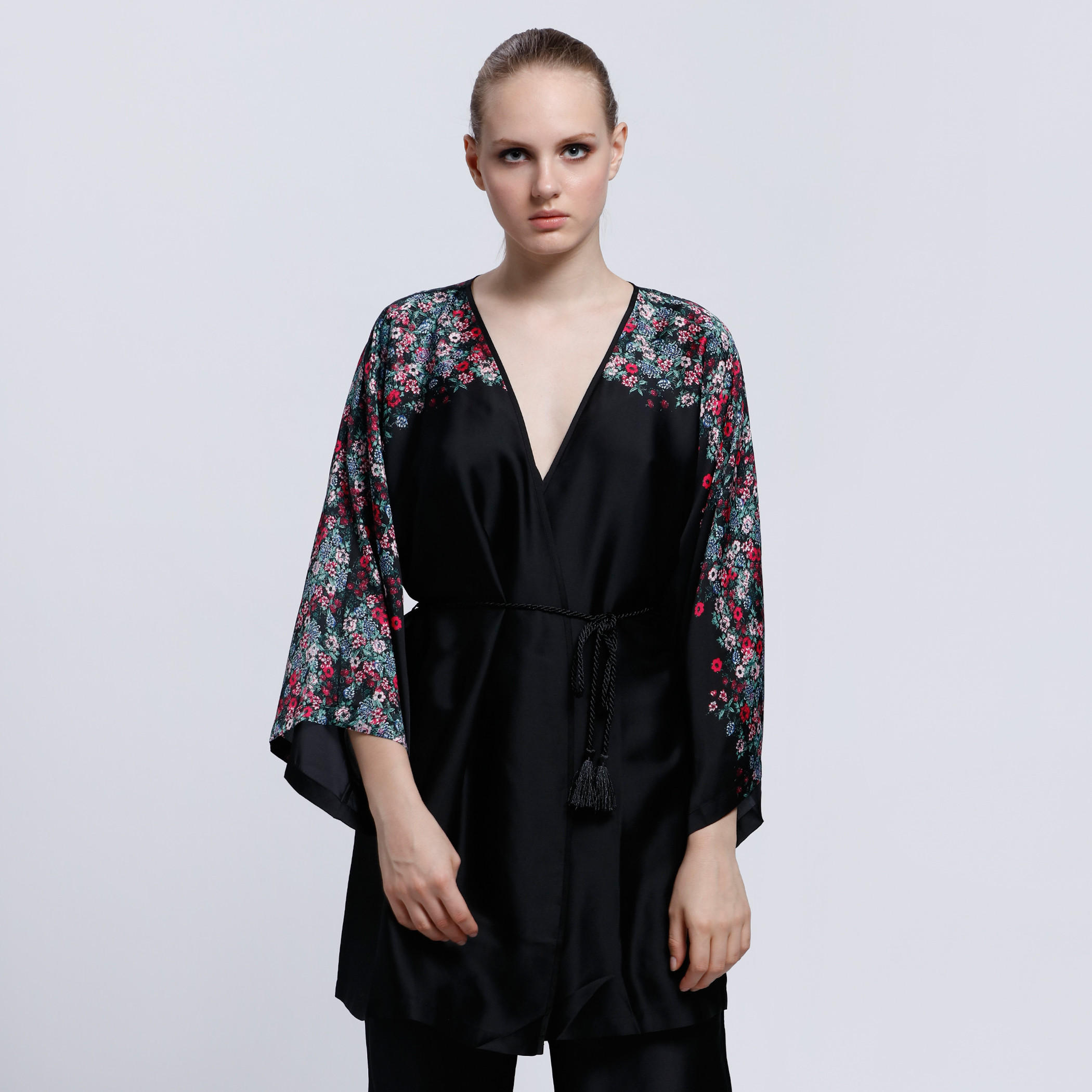 Printed Kimono Robe with Flared Sleeves-women-clothing-nightwear-robes-image-1