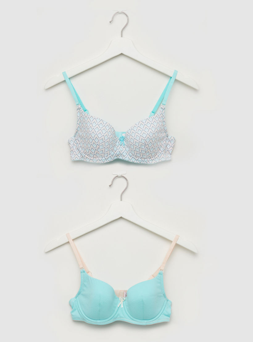 صدريّة تيشيرت مبطّنة بمشبك إغلاق ناعم - طقم من قطعتين متنوعتين-women-clothing-lingerie-bras-image-1