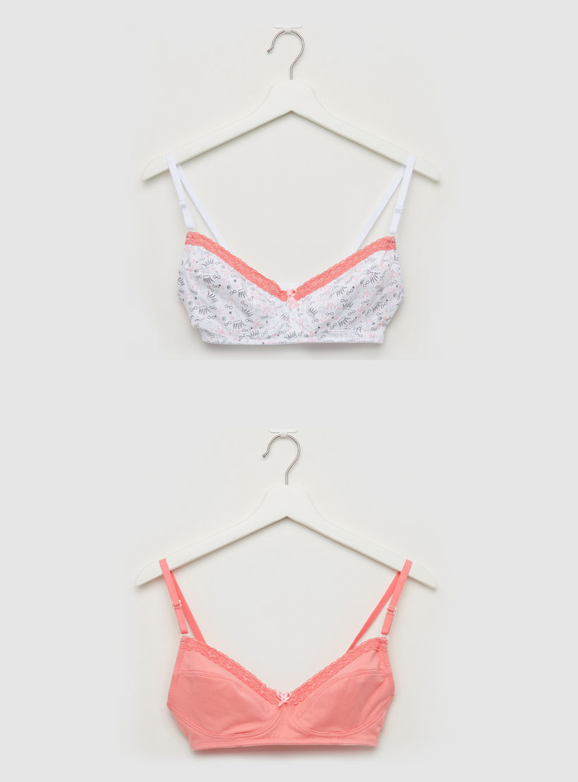 صدريّة غير مبطّنة بتفاصيل دانتيل ومشبك إغلاق ناعم - طقم من قطعتين-women-clothing-lingerie-bras-image-1