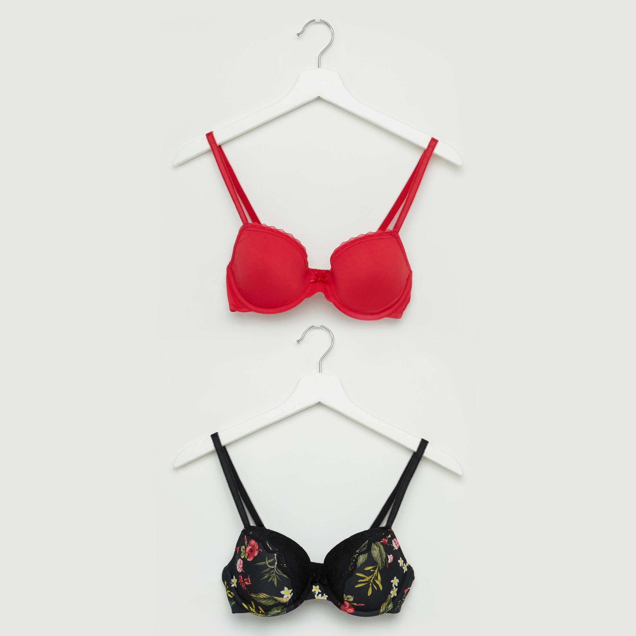 Lace Detail Padded Plunge Bra with Adjustable Straps - Set of 2-women-clothing-lingerie-bras-image-5