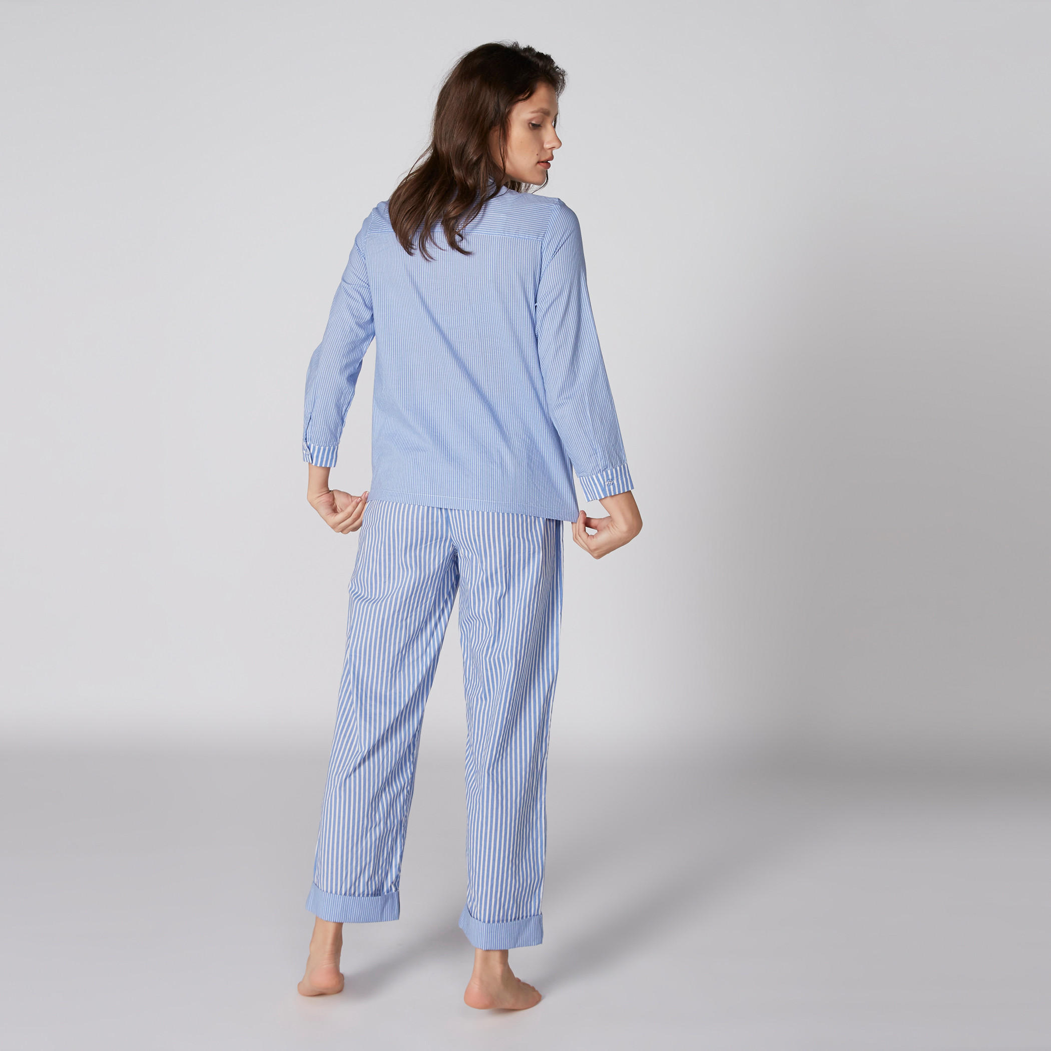 طقم بنطال بيجاما وقميص مقلّم بياقة ماندارين-women-clothing-nightwear-pyjamas-longsets-image-2