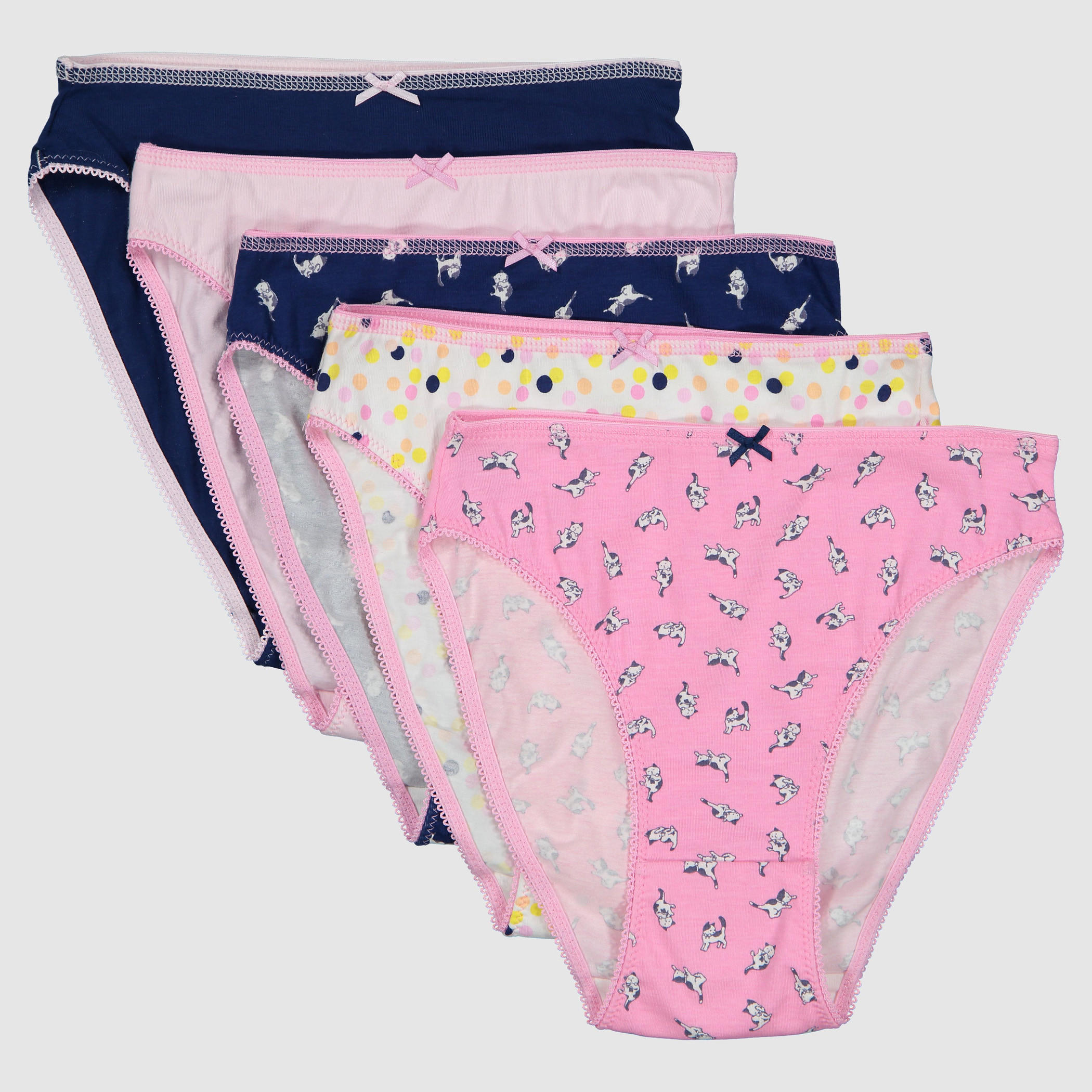 سراويل داخلية بخصر مطّاطي وفيونكة - طقم من 5 قطع-women-clothing-lingerie-panties-image-1