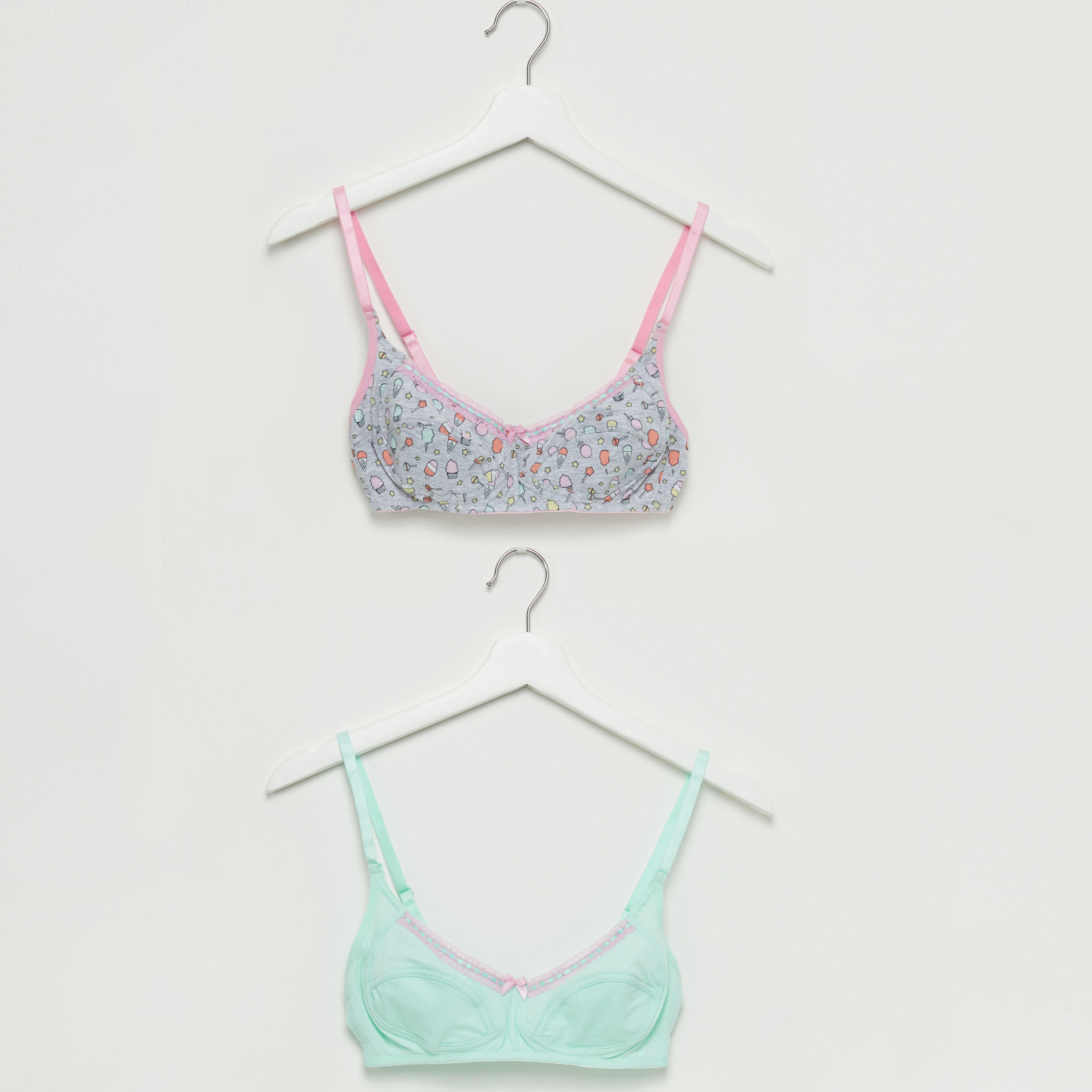 صدريّة بحمّالات قابلة للتعديل ومشبك إغلاق وتفاصيل دانتيل - طقم من قطعتين-women-clothing-lingerie-bras-image-1