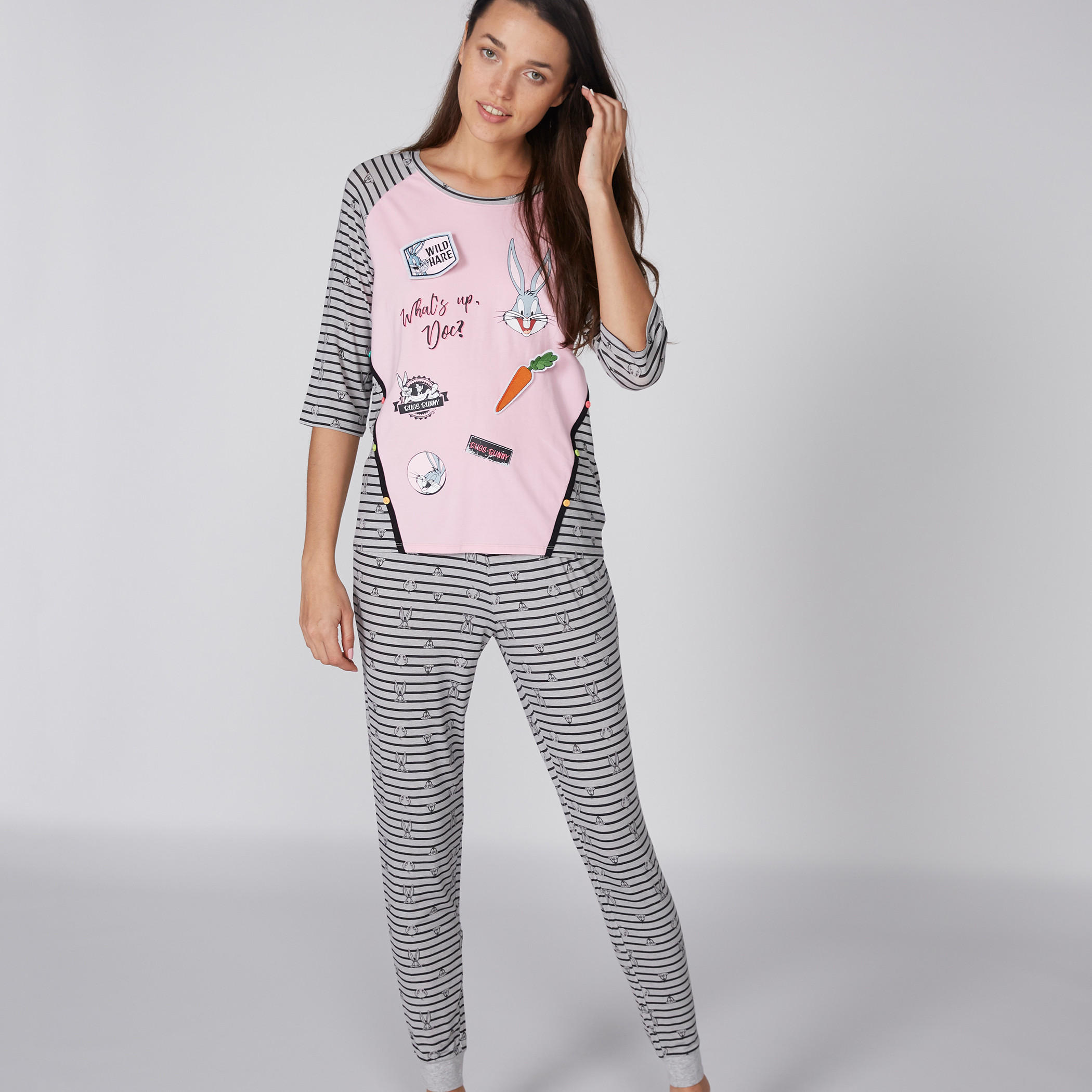 Printed T-Shirt and Full Length Pyjama Set-women-clothing-nightwear-pyjamas-longsets-image-1