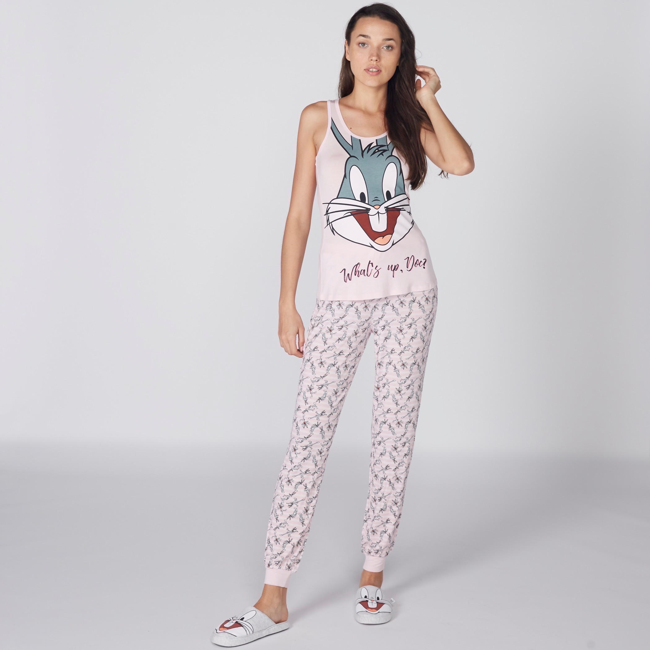 Bugs Bunny Printed T-shirt and Pajama Set-women-clothing-nightwear-pyjamas-longsets-image-1