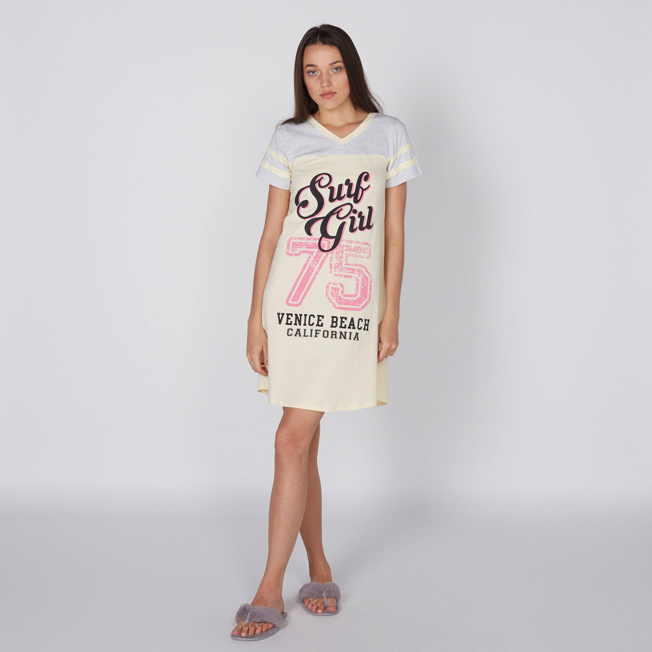 Printed Sleep Dress with V-Neck and Short Sleeves - Set of 2-women-clothing-nightwear-pyjamas-longsets-image-1