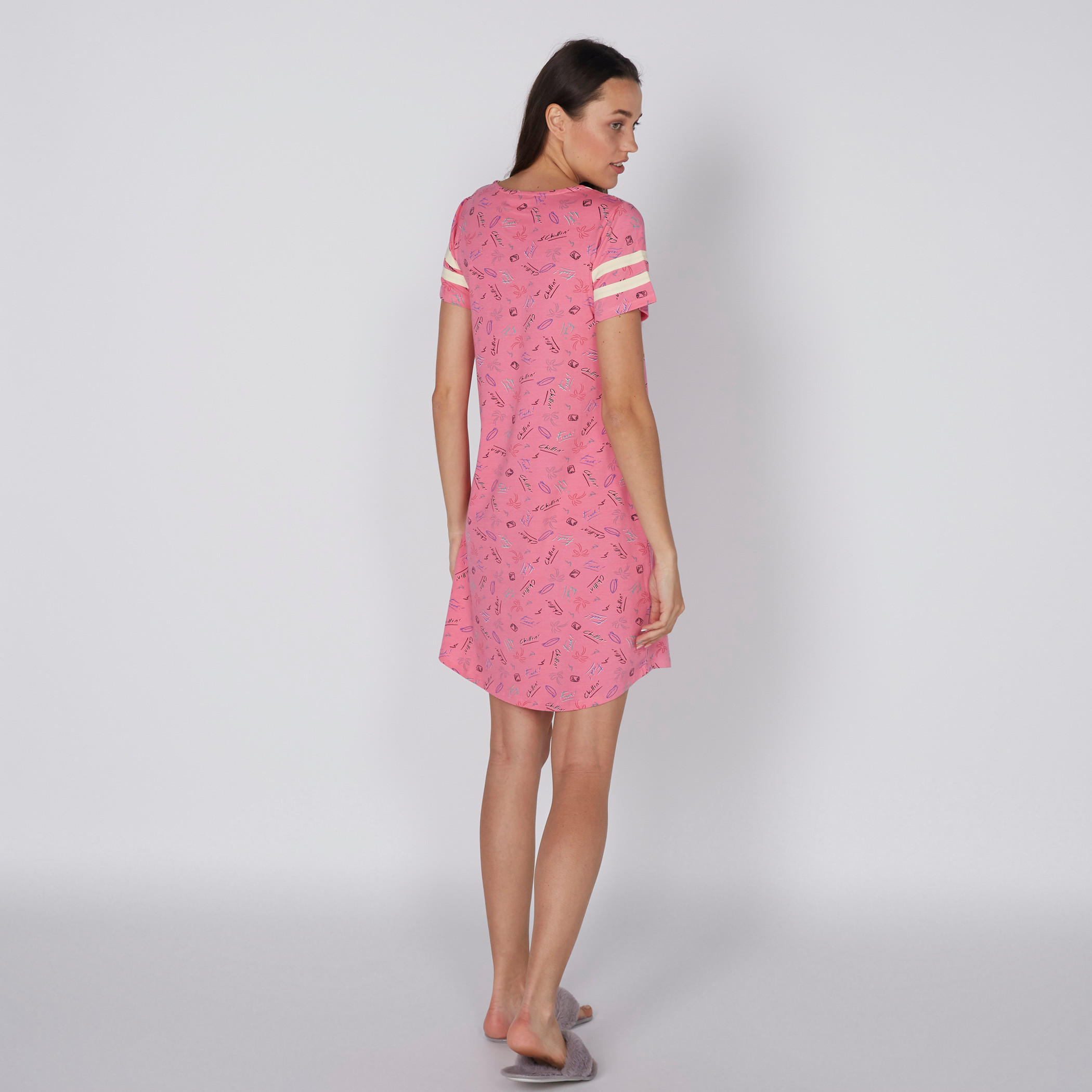 Printed Sleep Dress with V-Neck and Short Sleeves - Set of 2-women-clothing-nightwear-pyjamas-longsets-image-4