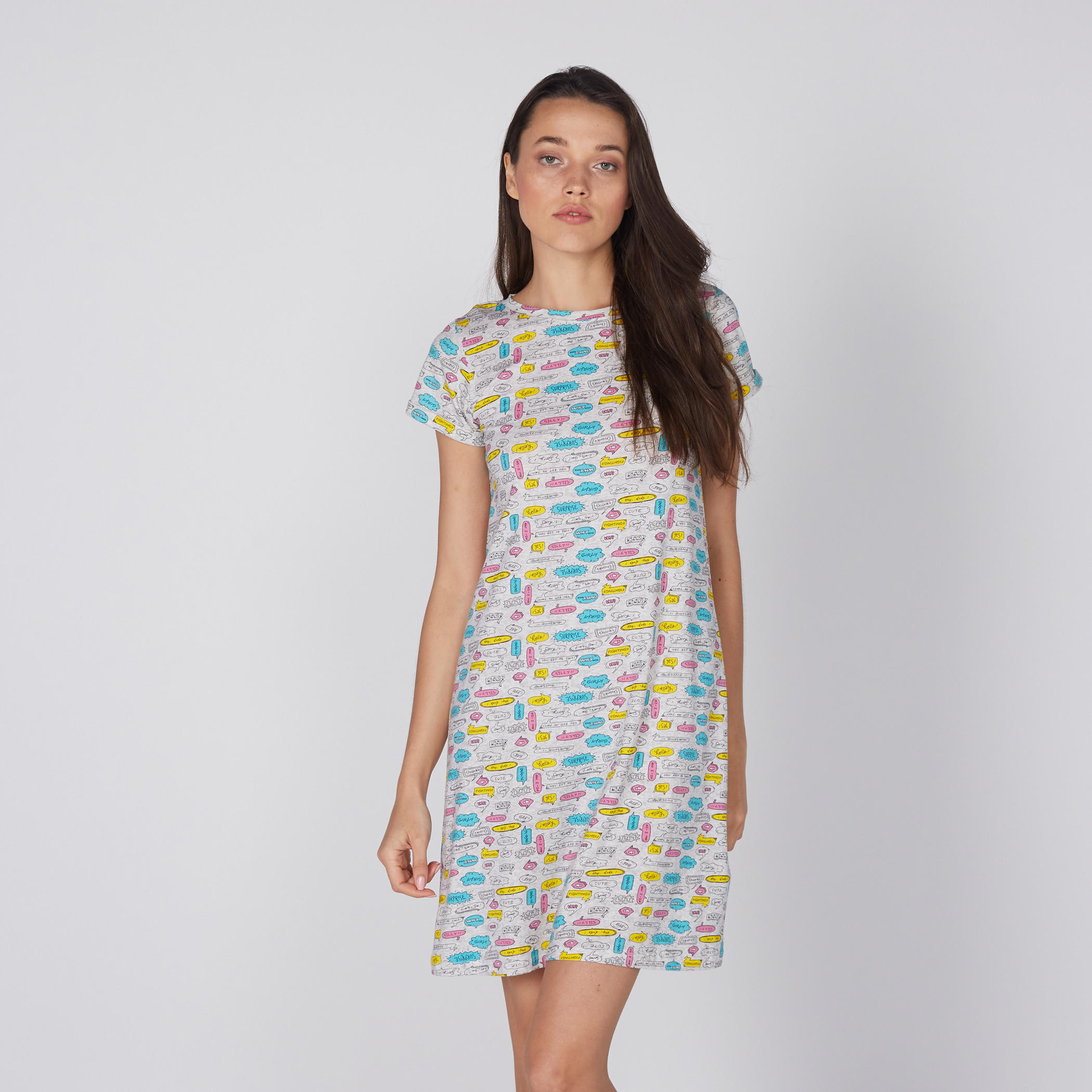قميص نوم بياقة مستديرة وطبعات - طقم من قطعتين-women-clothing-nightwear-nighties-image-2