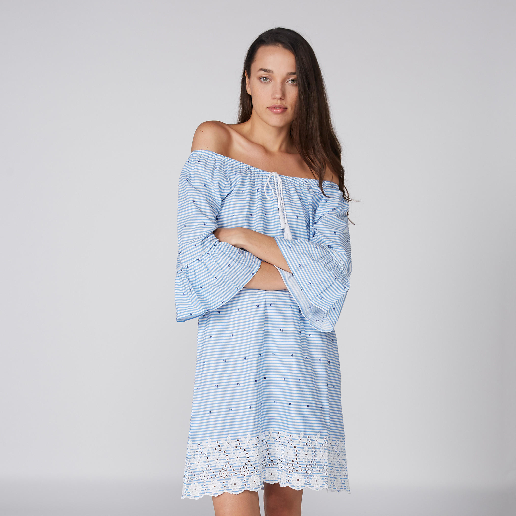 فستان نوم مقلّم بأكتاف مكشوفة-women-clothing-nightwear-nighties-image-1