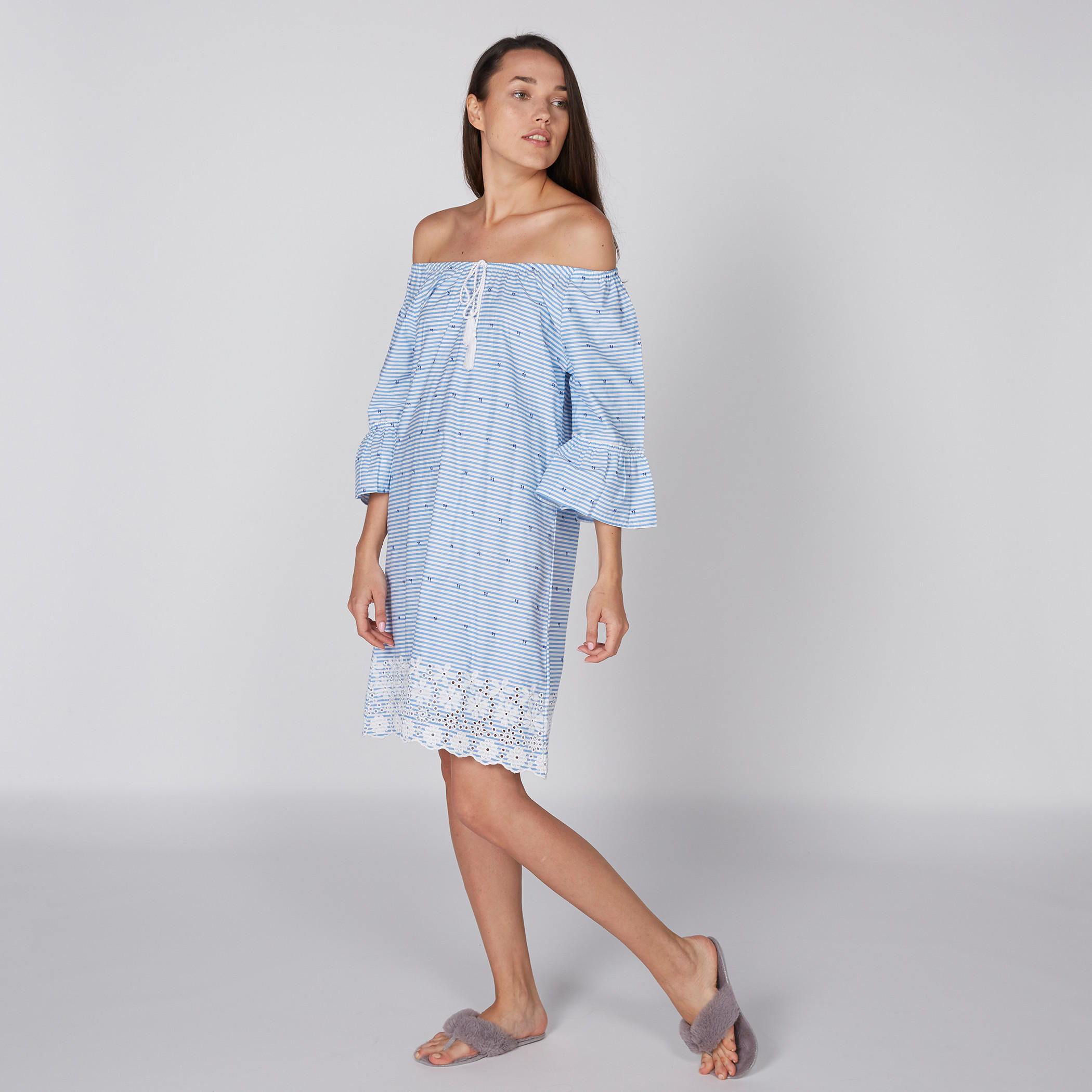 فستان نوم مقلّم بأكتاف مكشوفة-women-clothing-nightwear-nighties-image-3