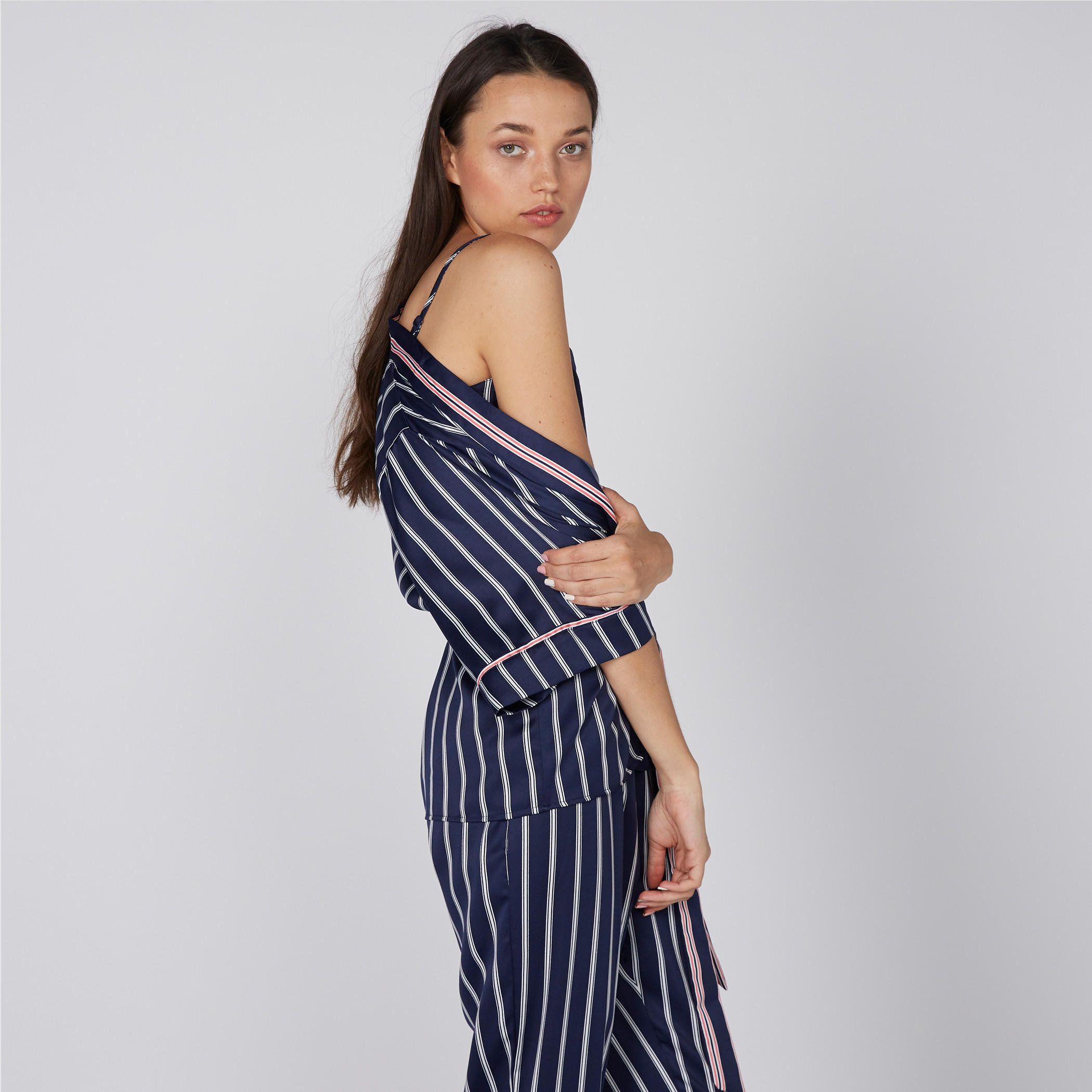 Striped Open Front Robe with Pyjama Set-women-clothing-nightwear-pyjamas-longsets-image-2