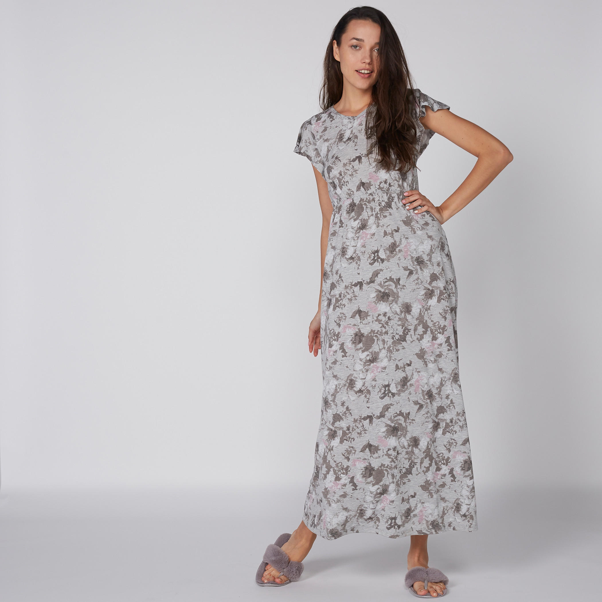 قميص نوم بطبعات وأكمام كاب كشكش-women-clothing-nightwear-nighties-image-1
